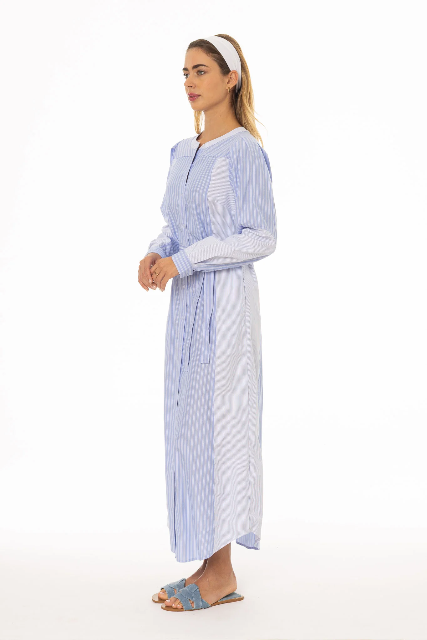 Blue Striped Pocket Shirt Dress - Image 4