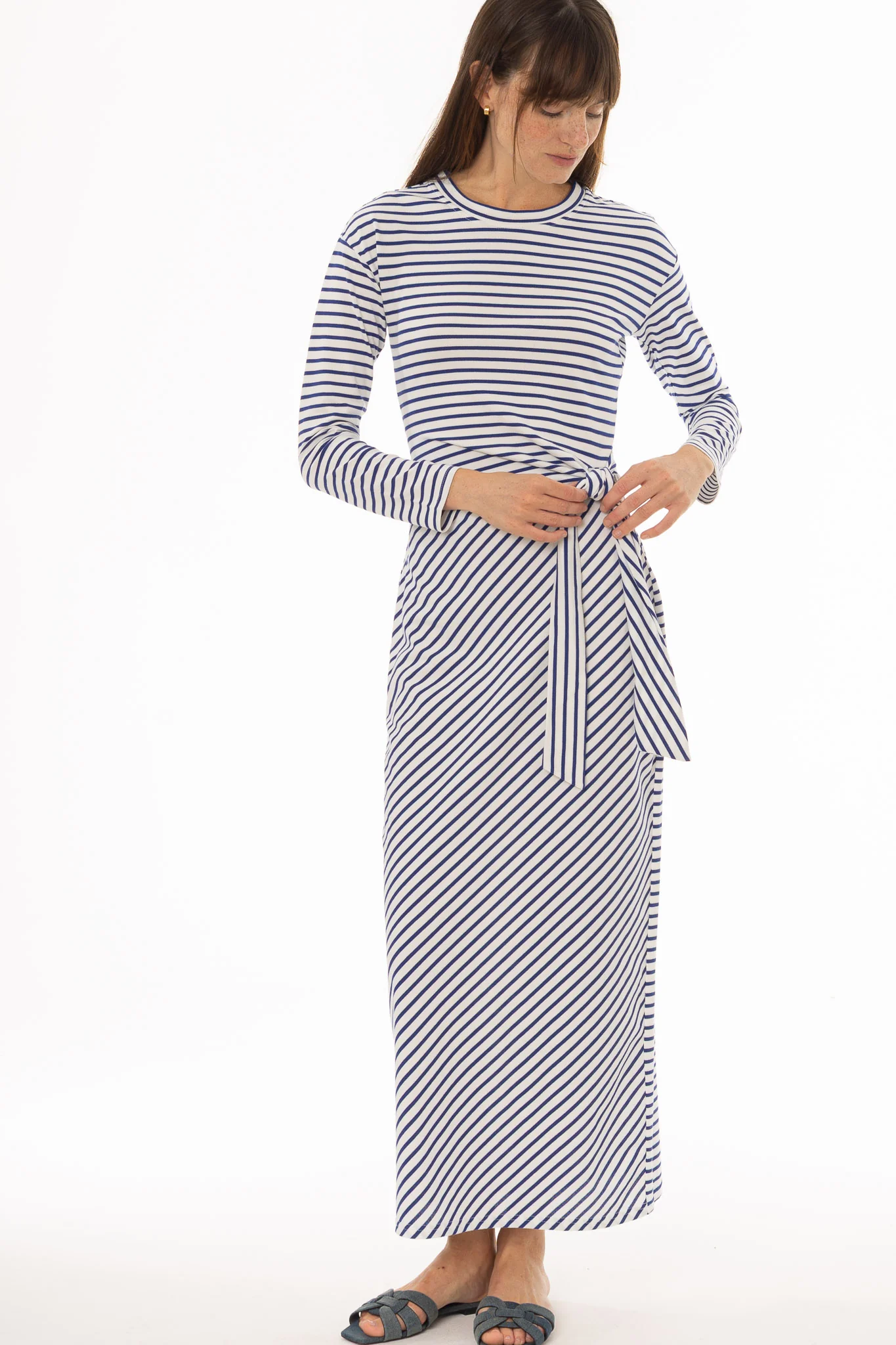 Blue Striped Tie Maxi Dress