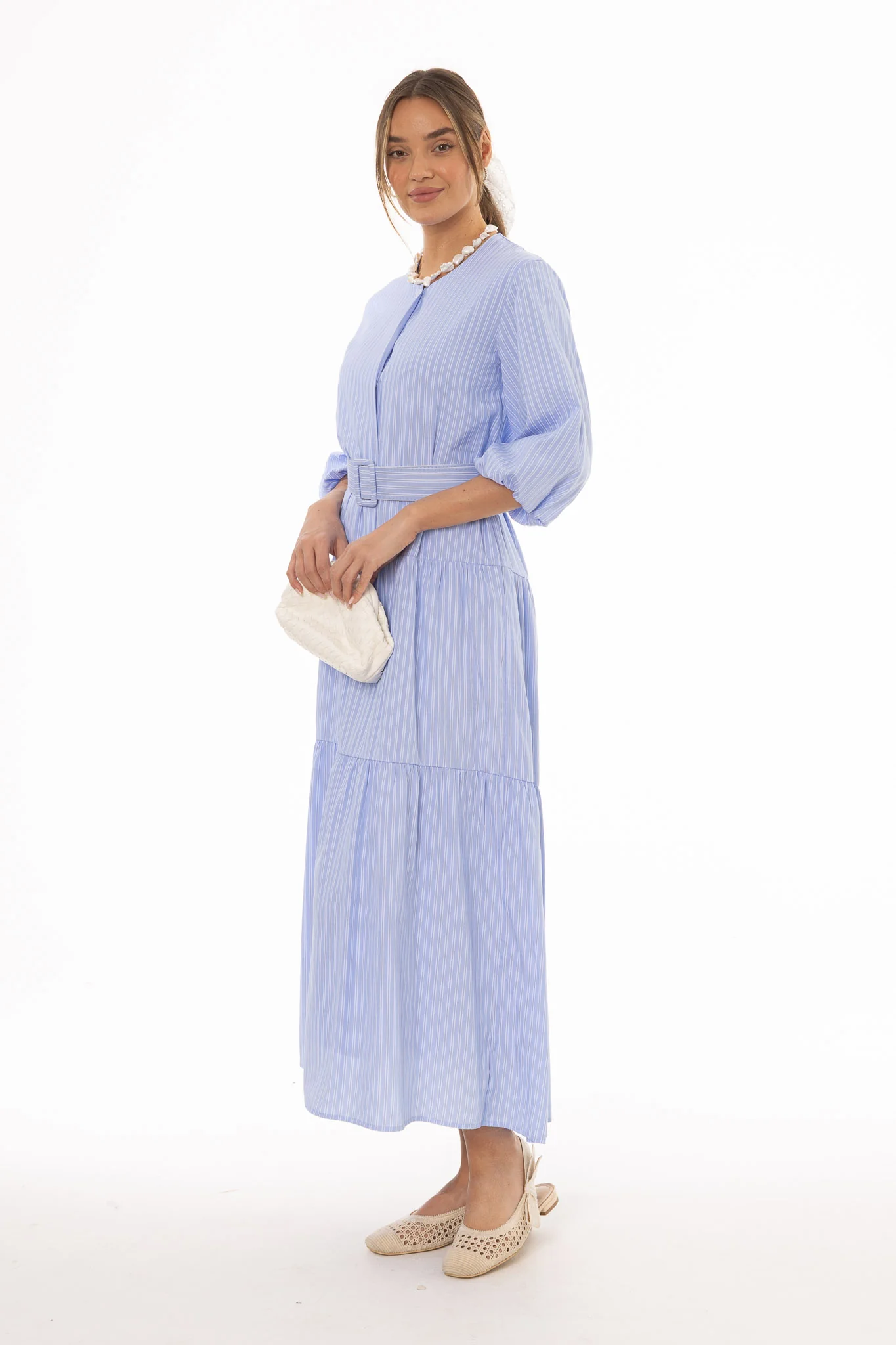 Blue Striped Tiered Maxi Dress - Image 3