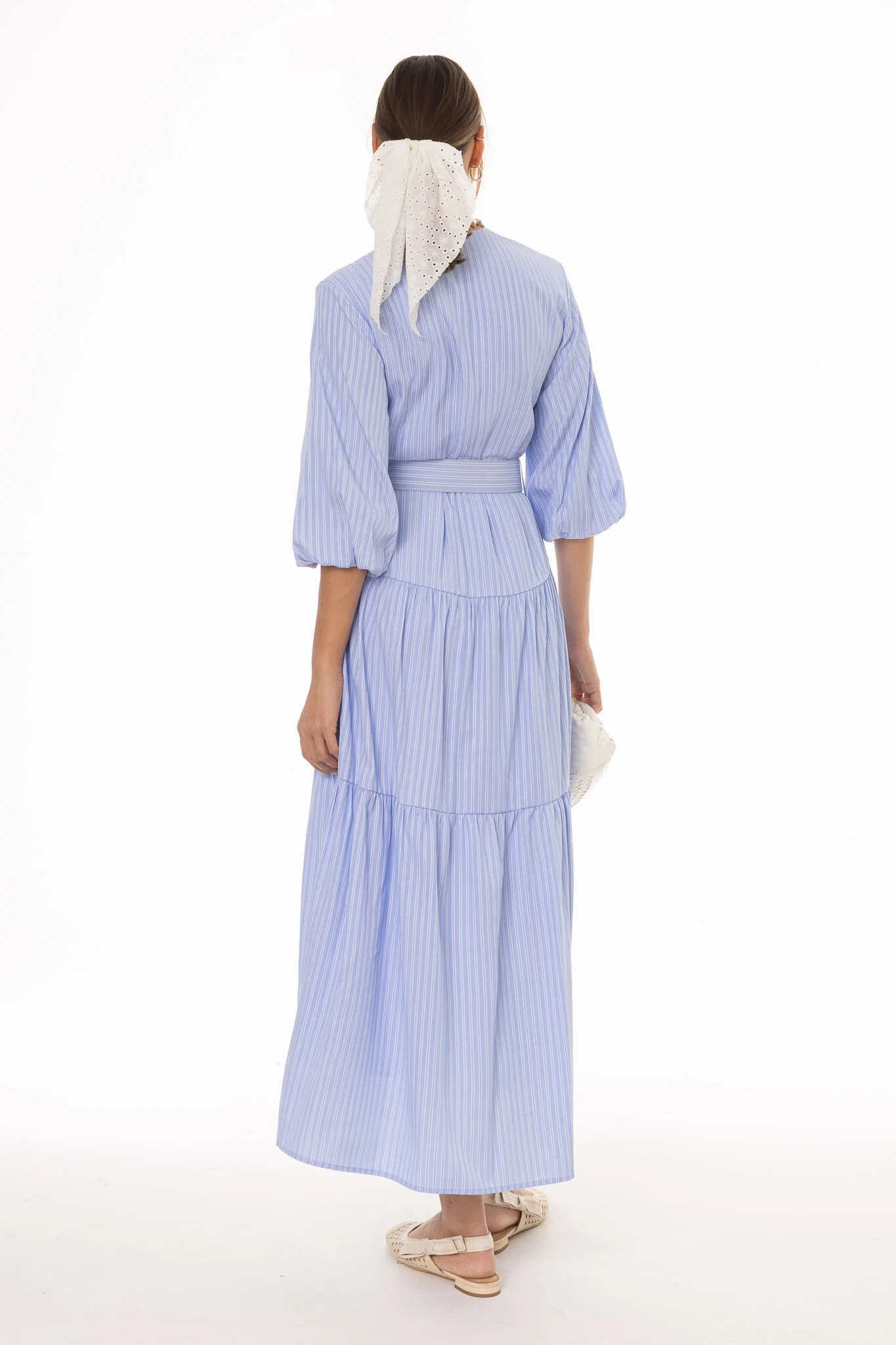Blue Striped Tiered Maxi Dress - Image 4