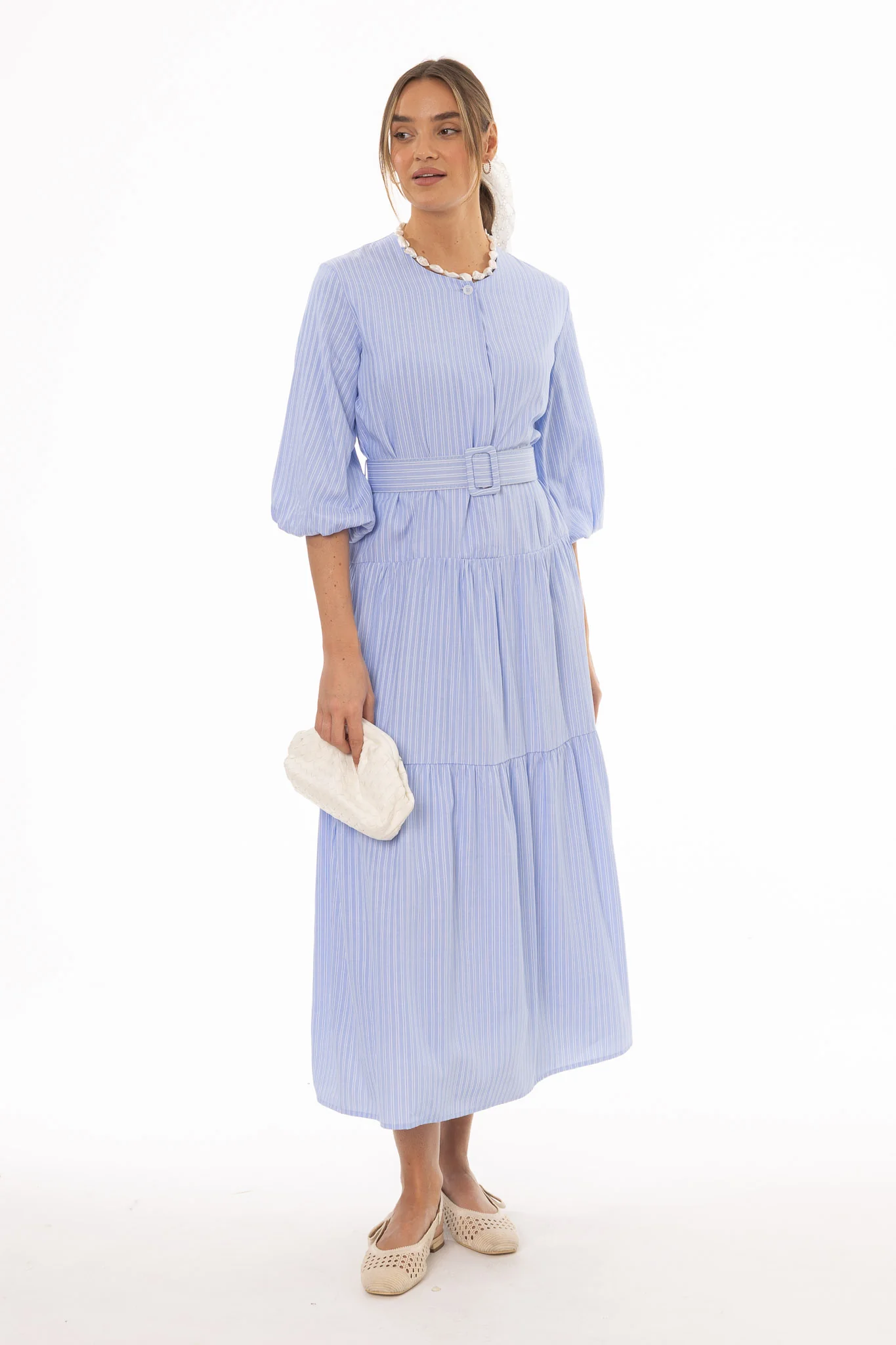 Blue Striped Tiered Maxi Dress - Image 5
