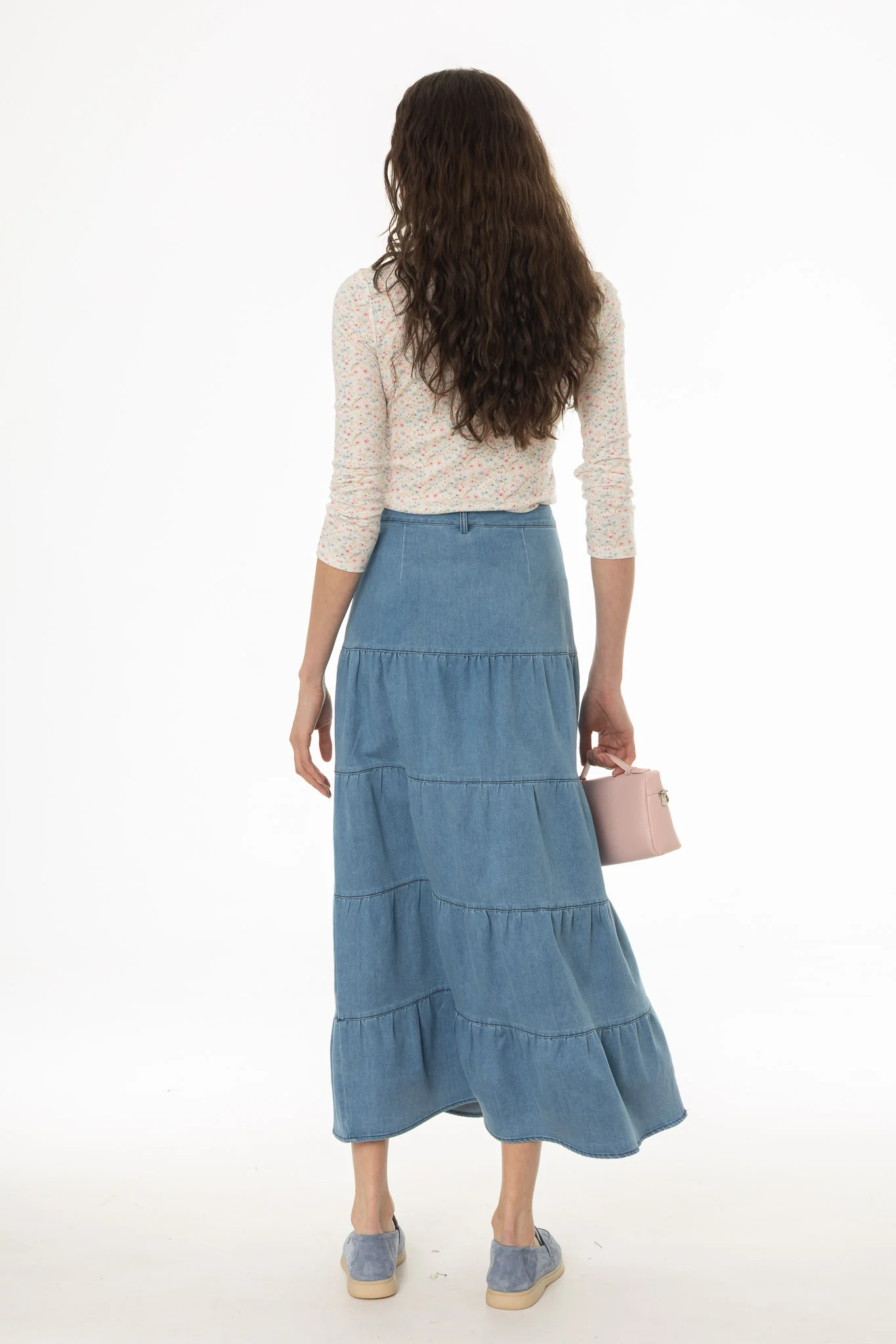 Blue Tiered Denim Maxi Skirt - Image 4