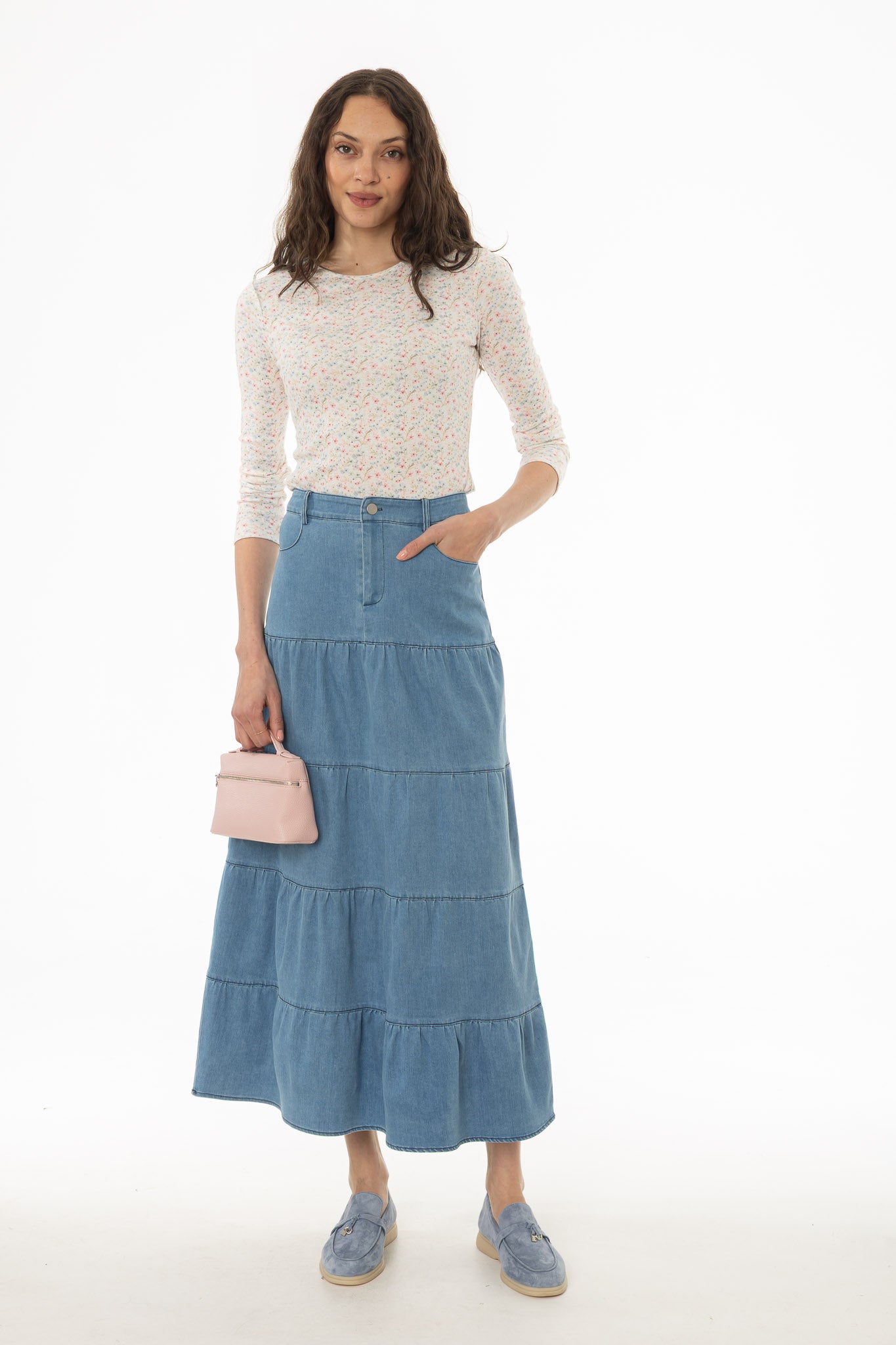 Blue Tiered Denim Maxi Skirt - Image 5