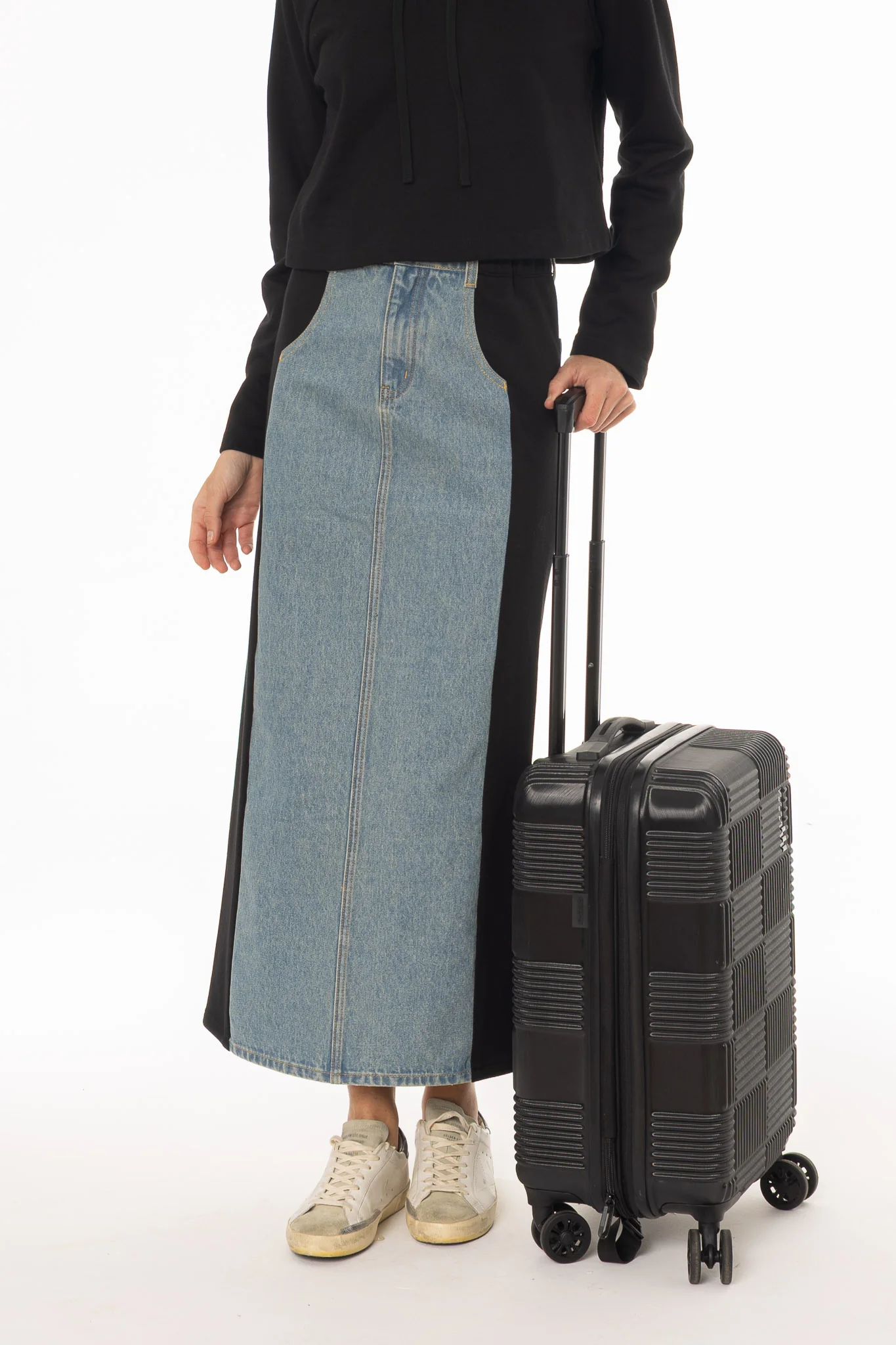 Blue Wash Denim Combo Maxi Skirt - Image 3