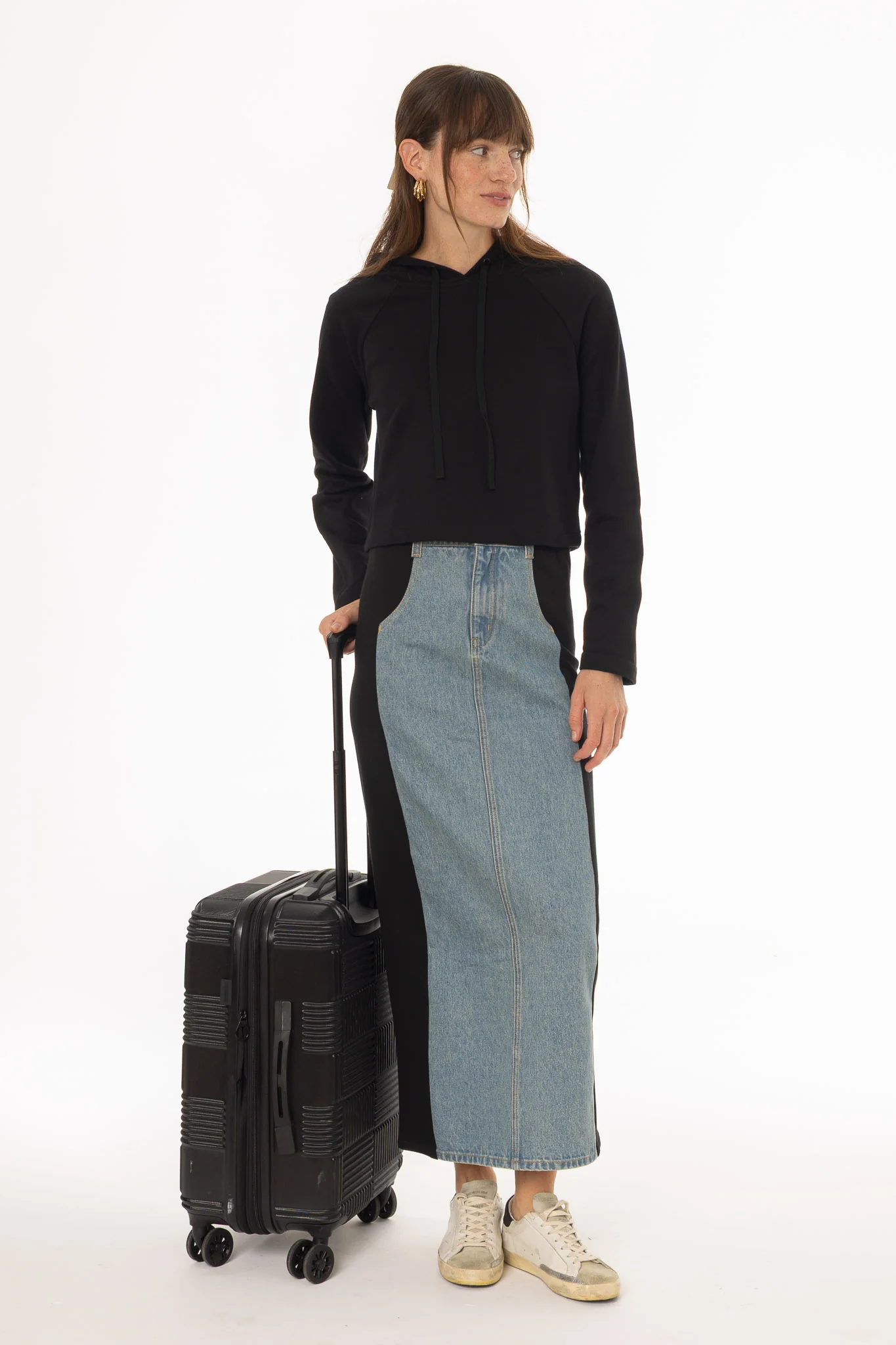 Blue Wash Denim Combo Maxi Skirt - Image 4