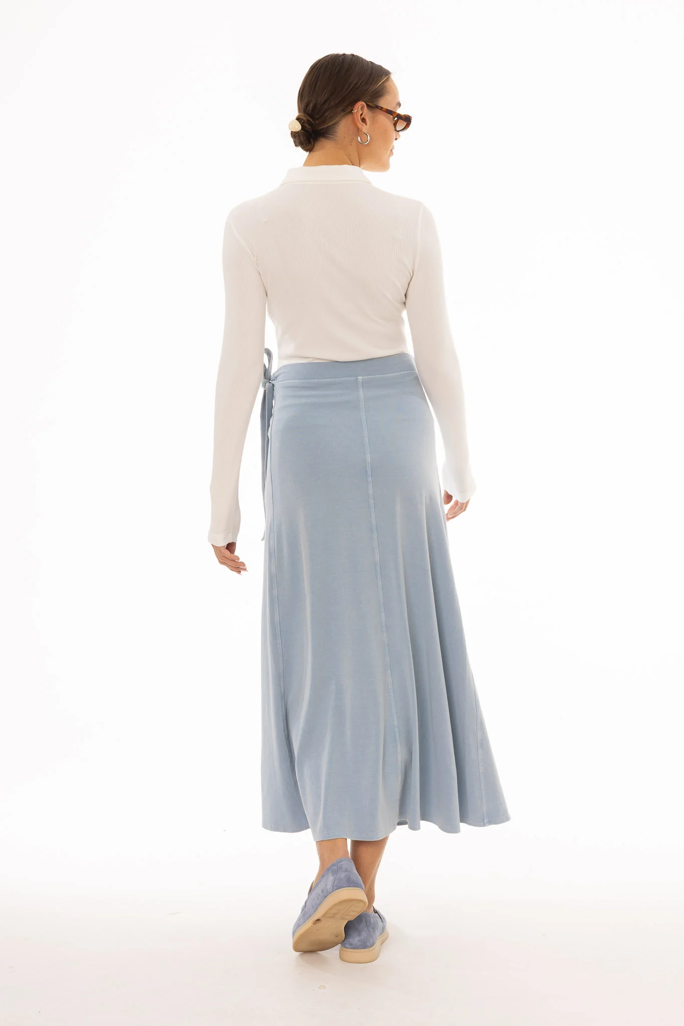 Blue Wash Stretch Wrap Maxi Skirt - Image 4