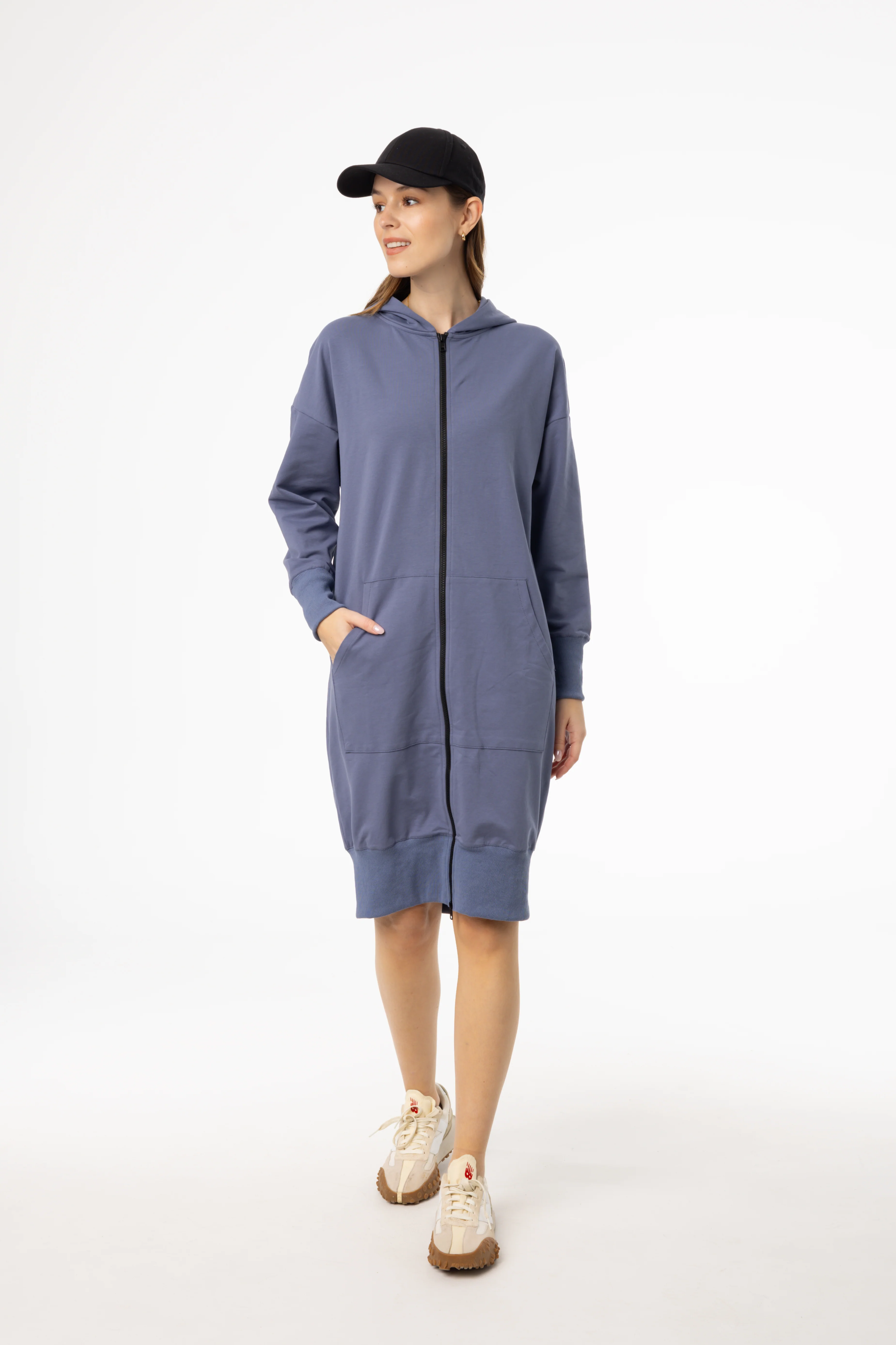 Blue Zipper Sweatshirt Dress - Image 4
