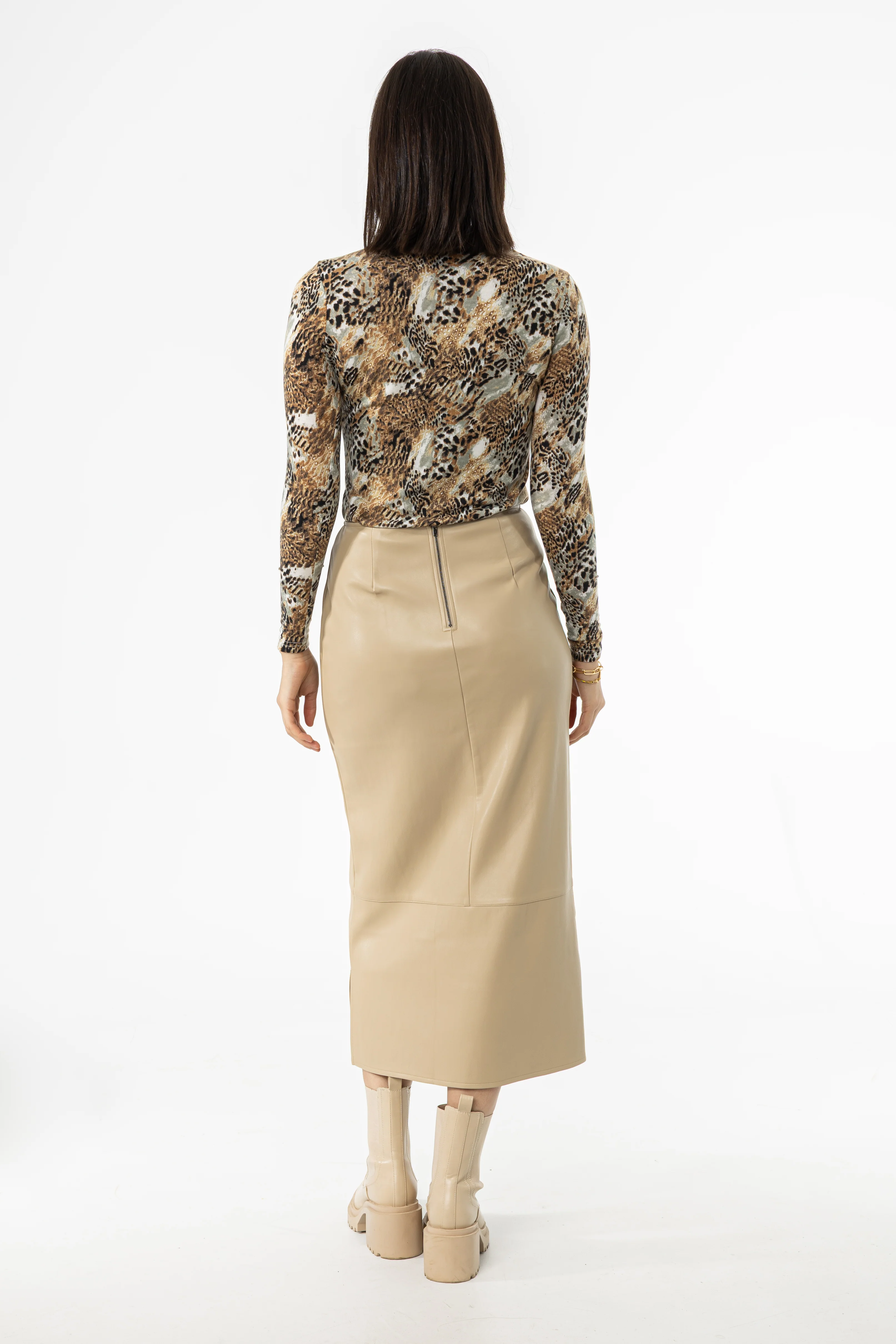Bone A-Line Leather Skirt - Image 3