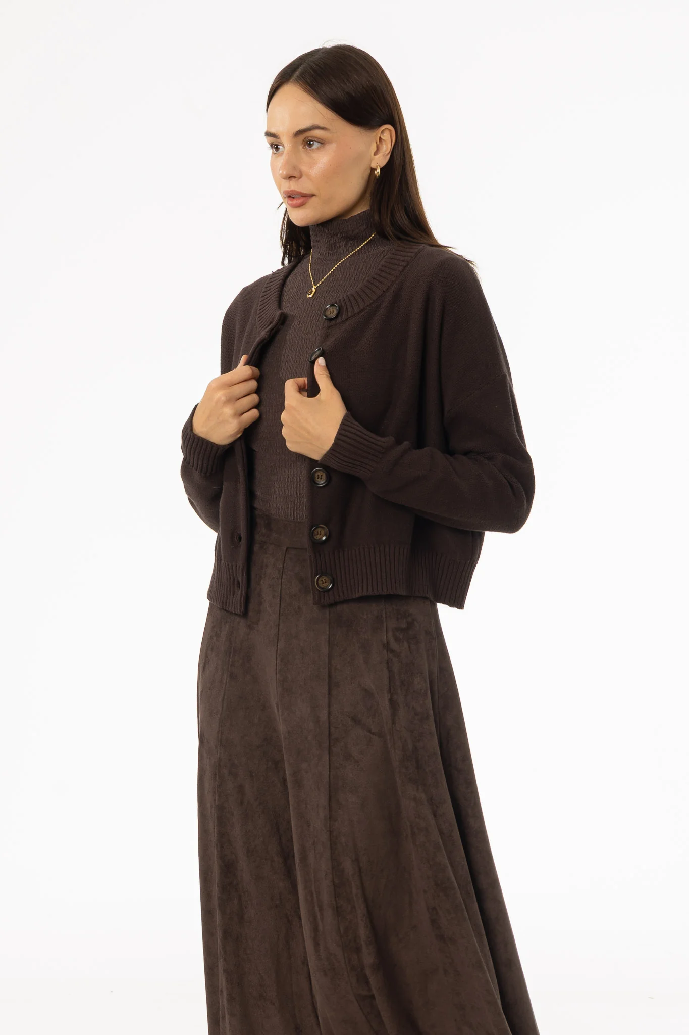 Brown Chunky Knit Cardigan - Image 3