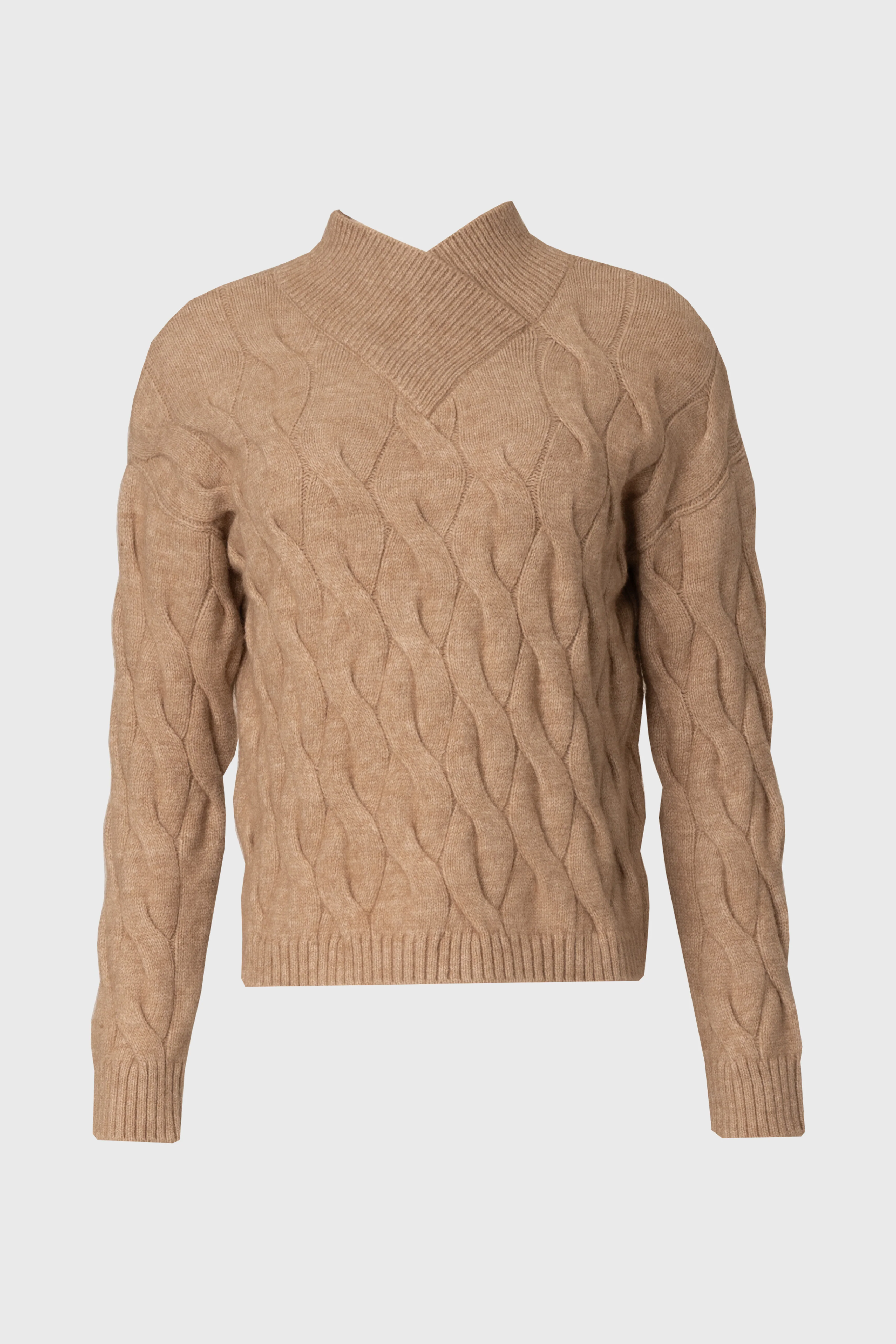 Brown Collar Detail Cable Knit Sweater - Image 6