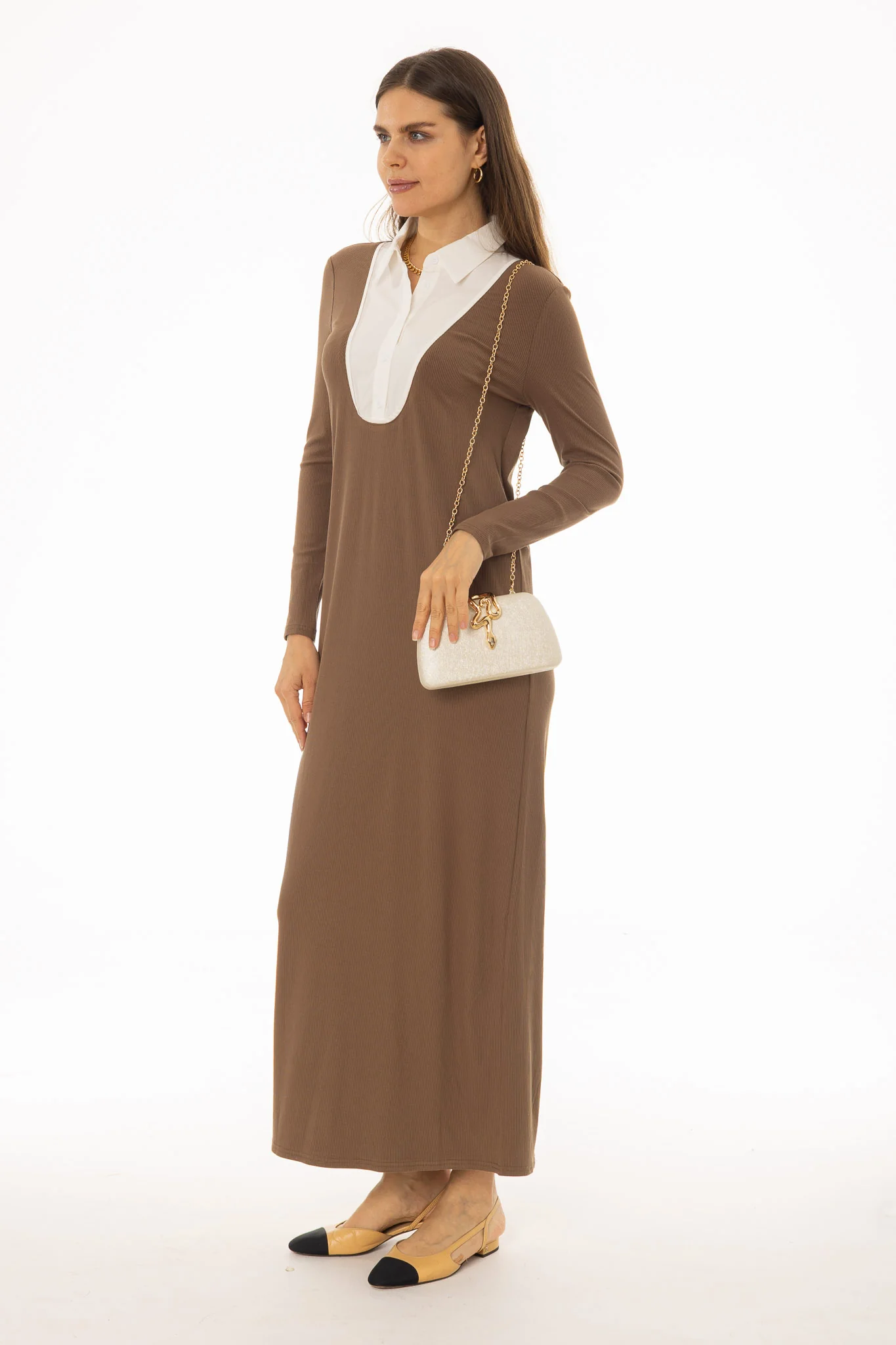 Brown Combo Blouse Maxi Dress - Image 3
