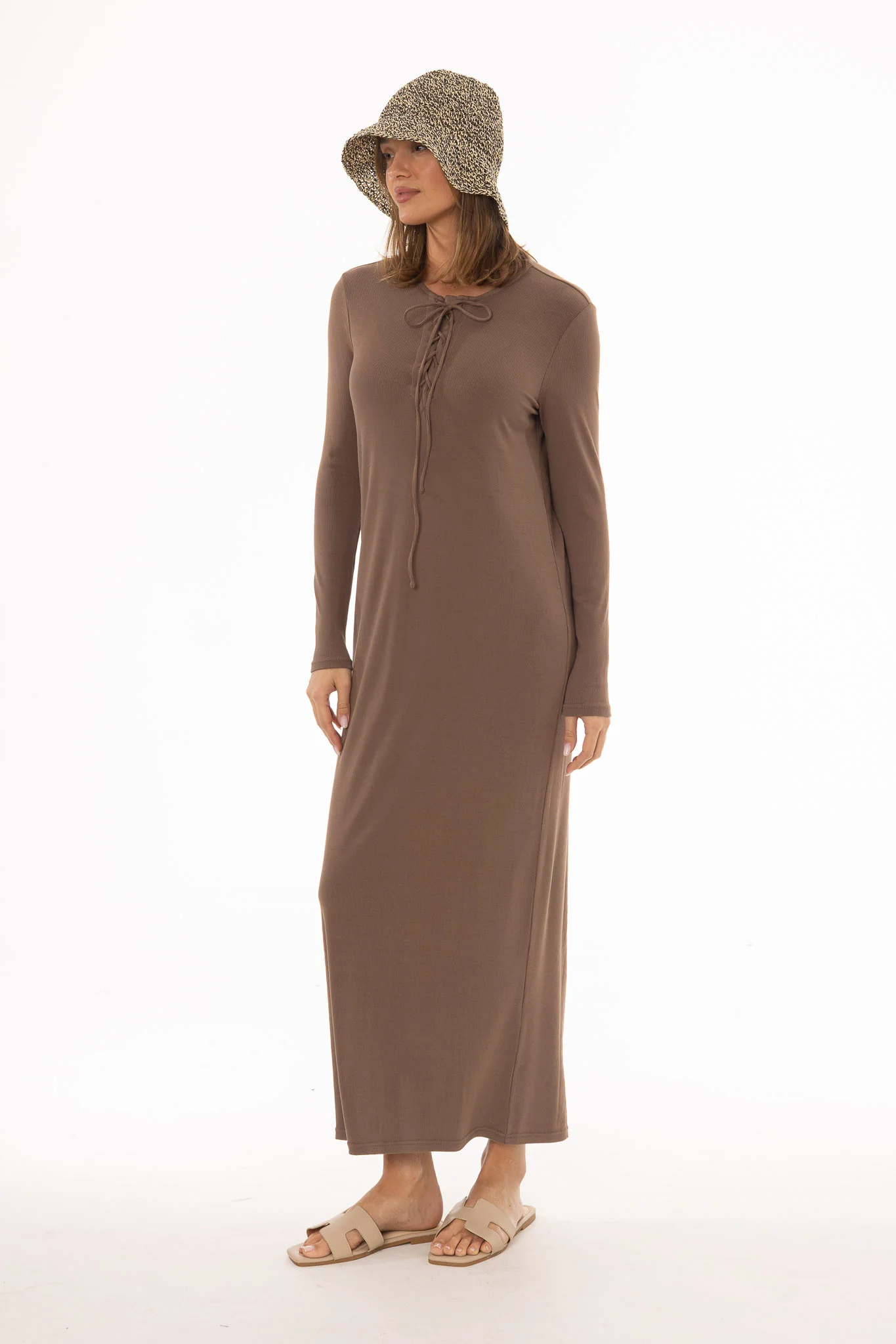 Brown Criss Cross Tie Maxi Dress - Image 4