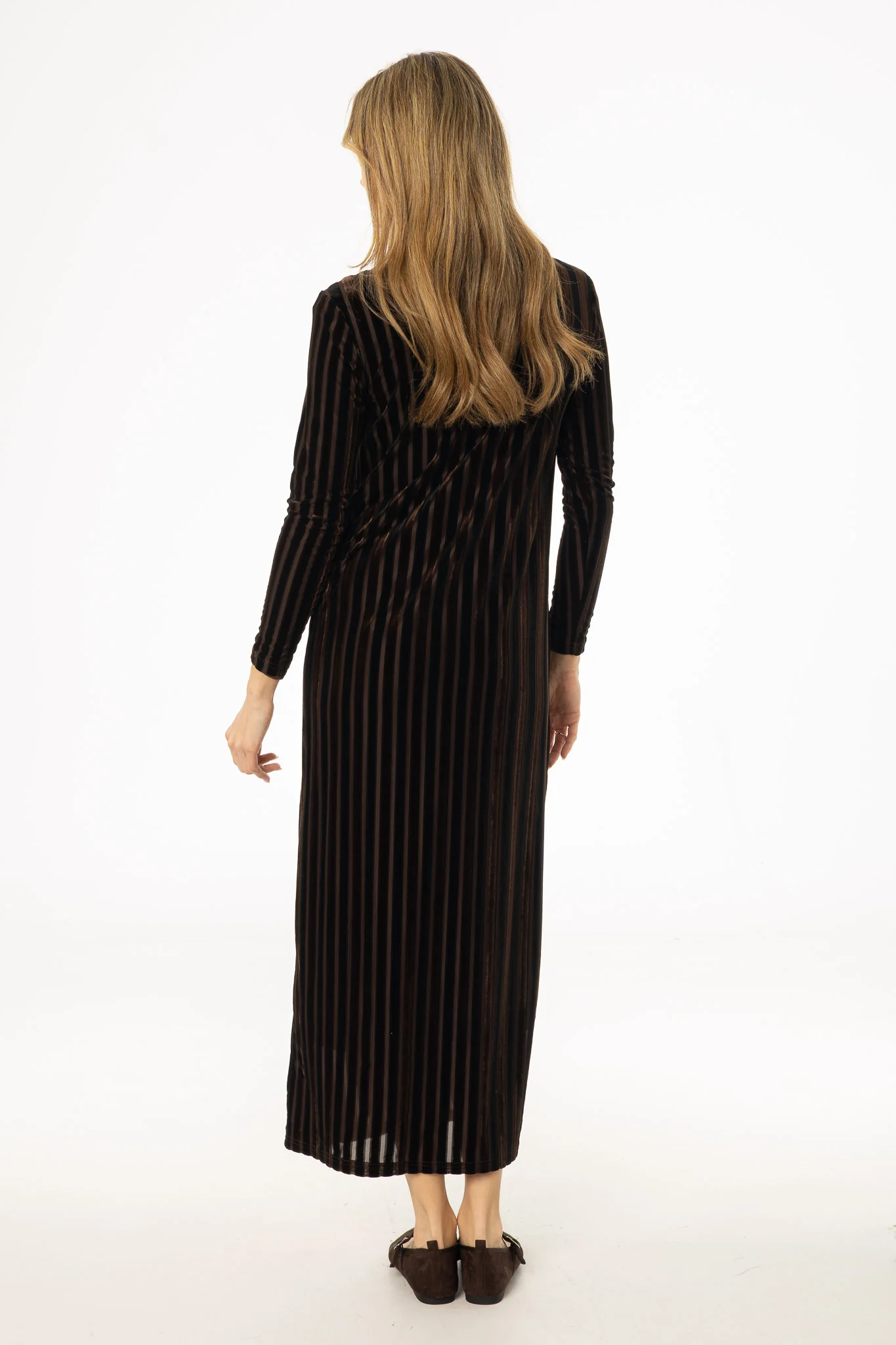 Brown Double Ribbed Velour Maxi Dress - Image 3