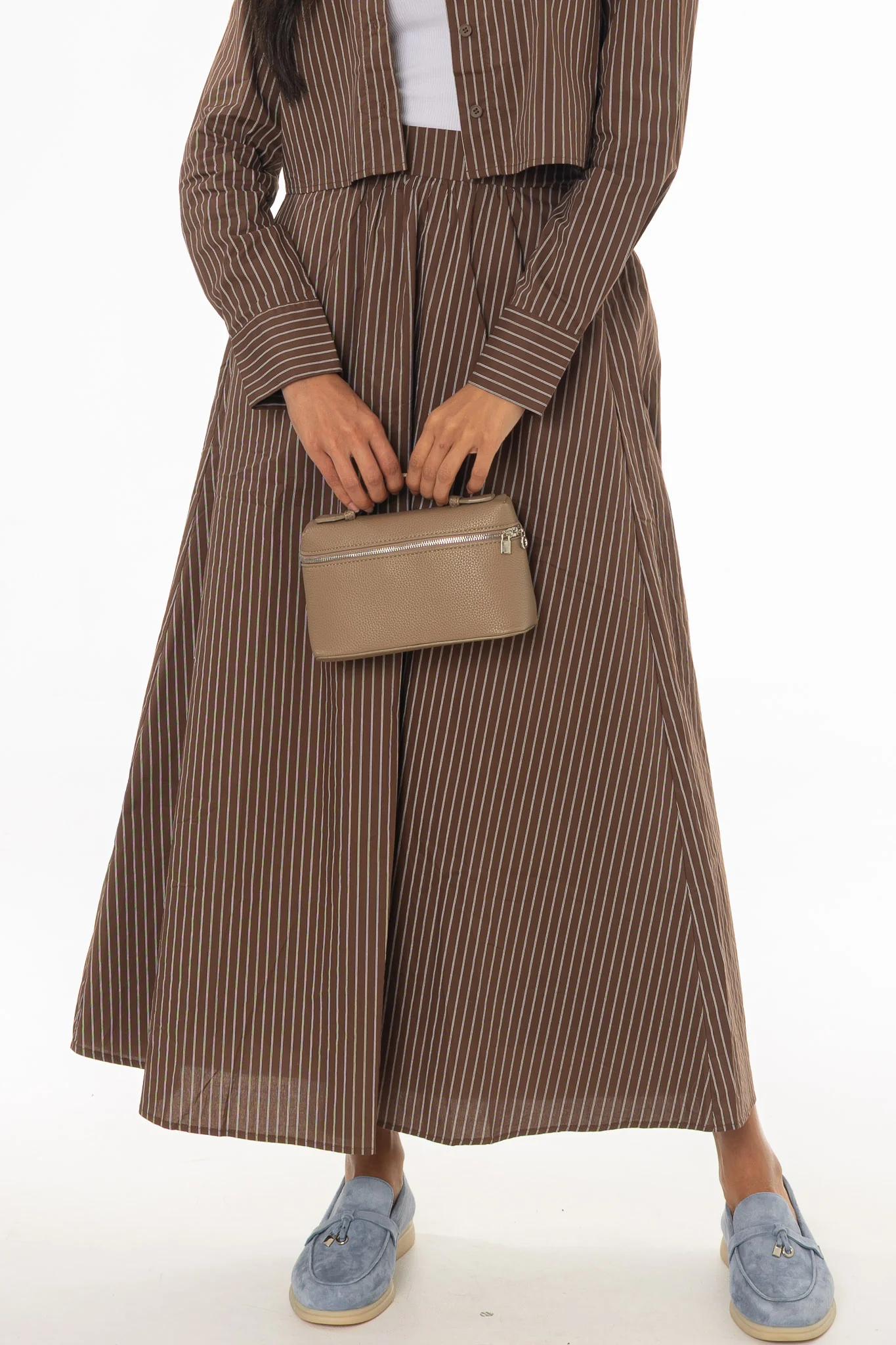 Brown Double Striped Cotton Maxi Skirt - Image 2