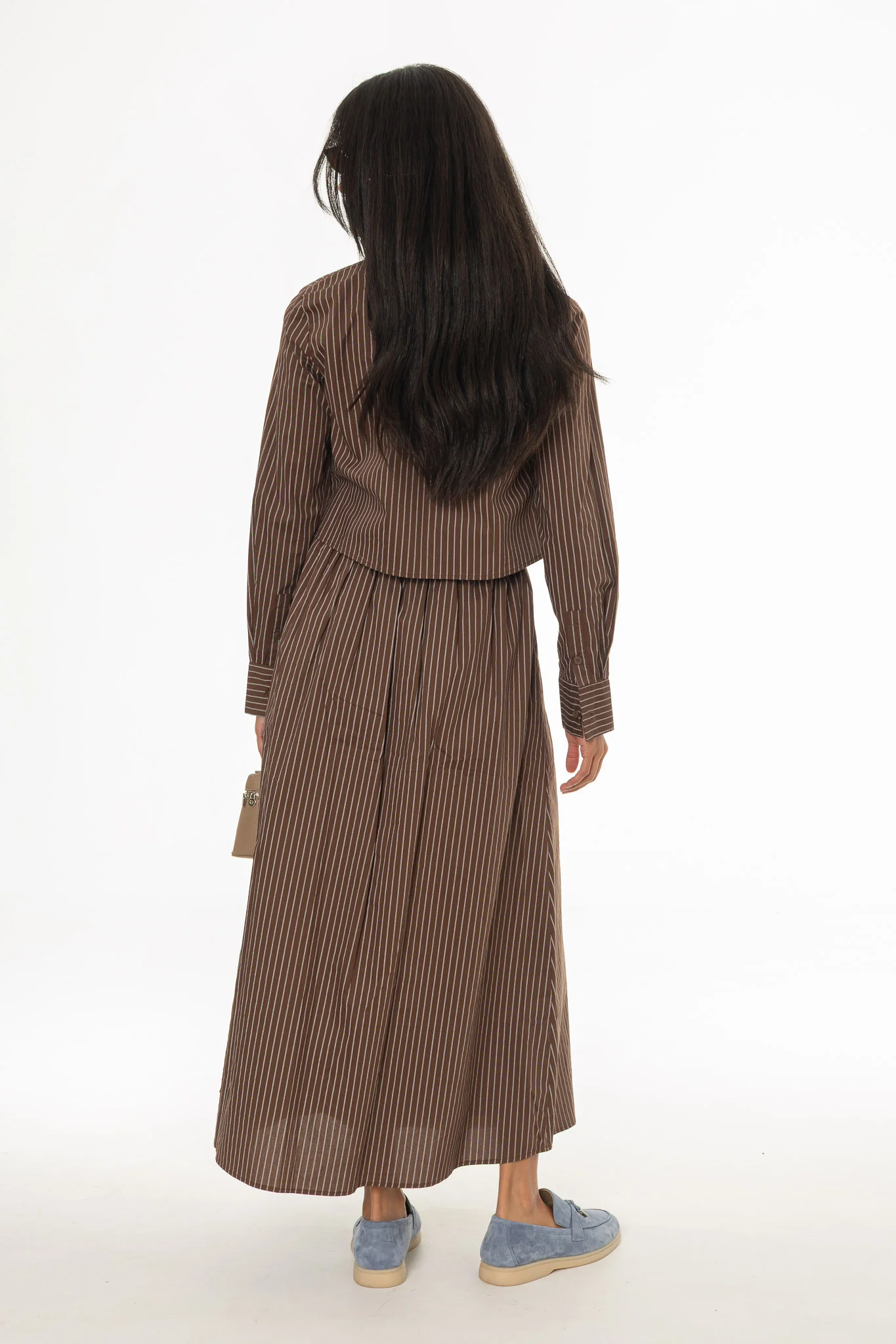Brown Double Striped Cotton Maxi Skirt - Image 4