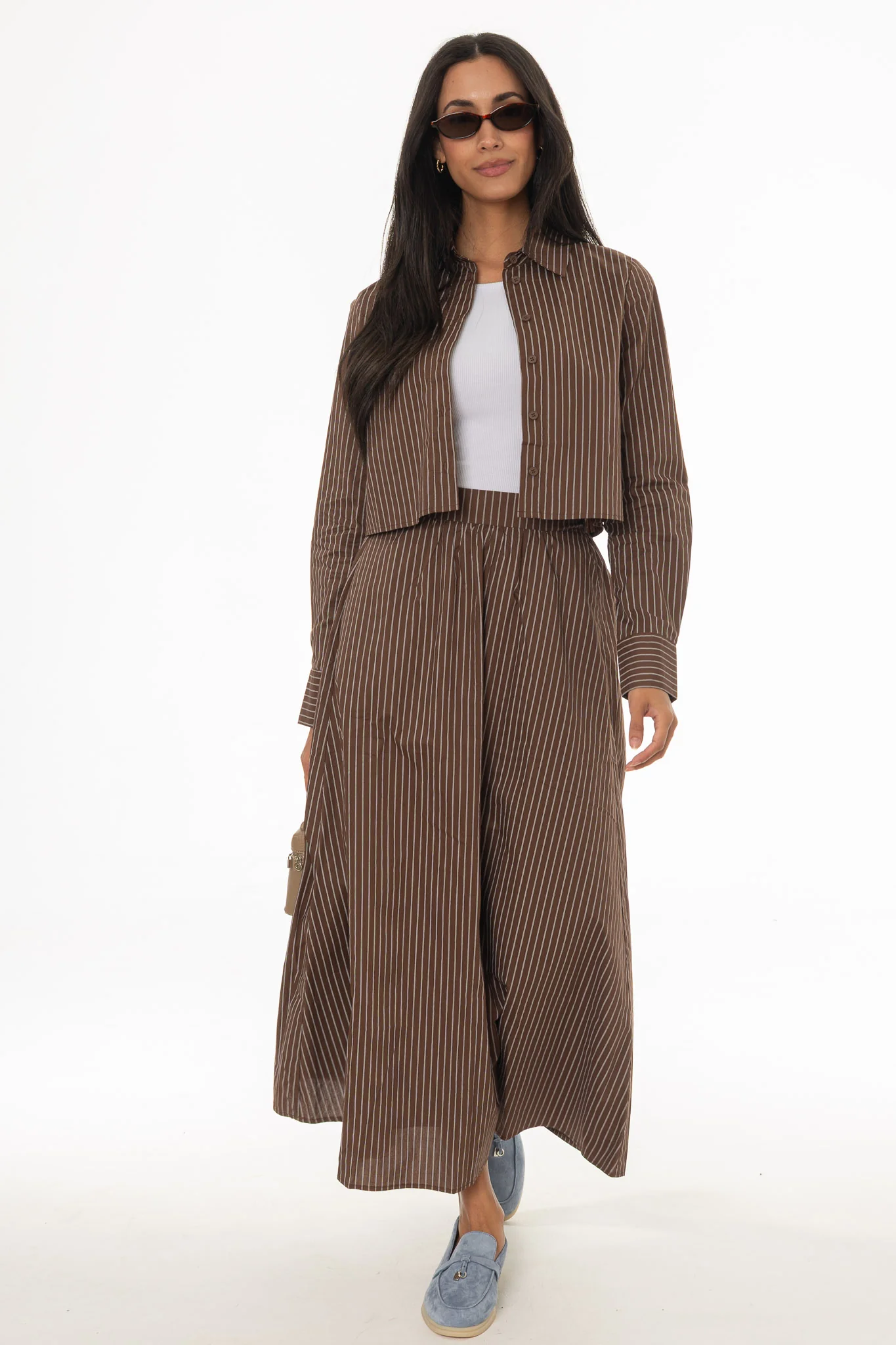 Brown Double Striped Cotton Maxi Skirt - Image 5