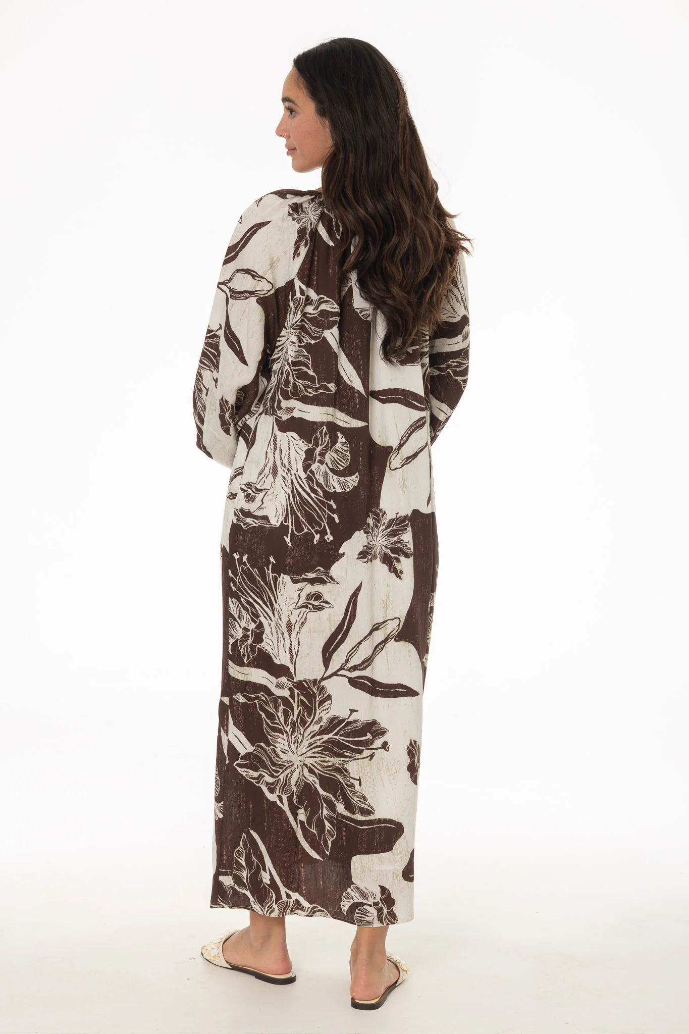 Brown Floral Balloon Sleeve Oversized Maxi Dress - Image 4