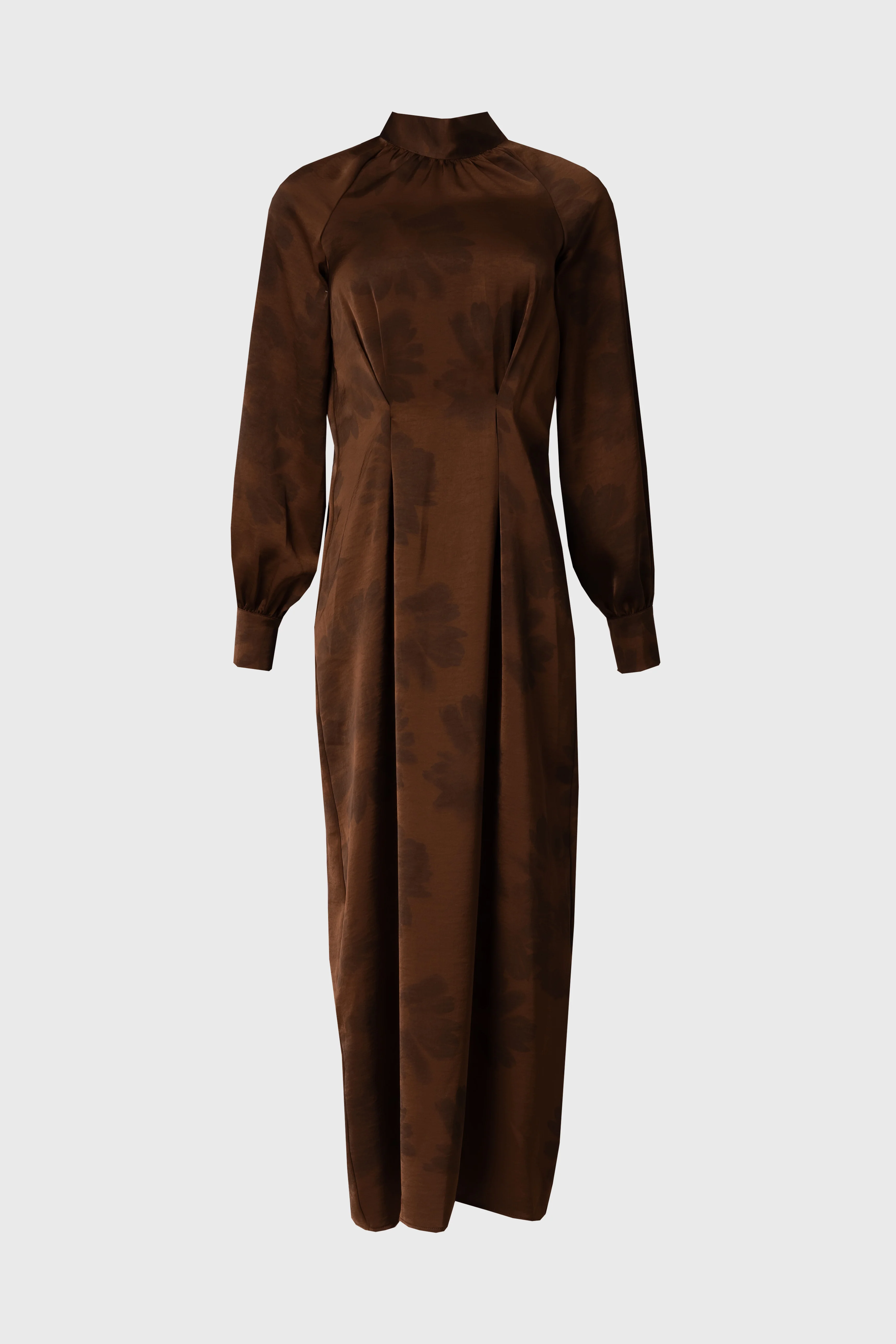 Brown Floral Printed Tie Neck Dress - Image 6