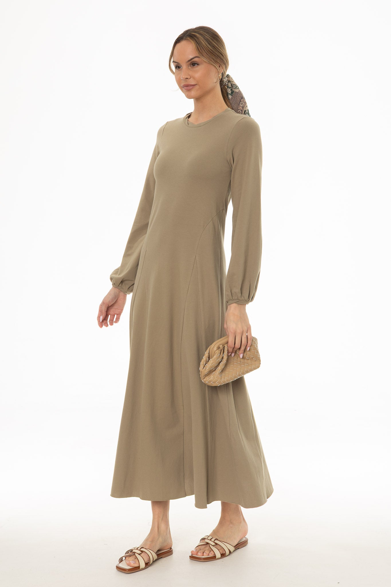 Olive Godet Seam Maxi Dress - Image 3