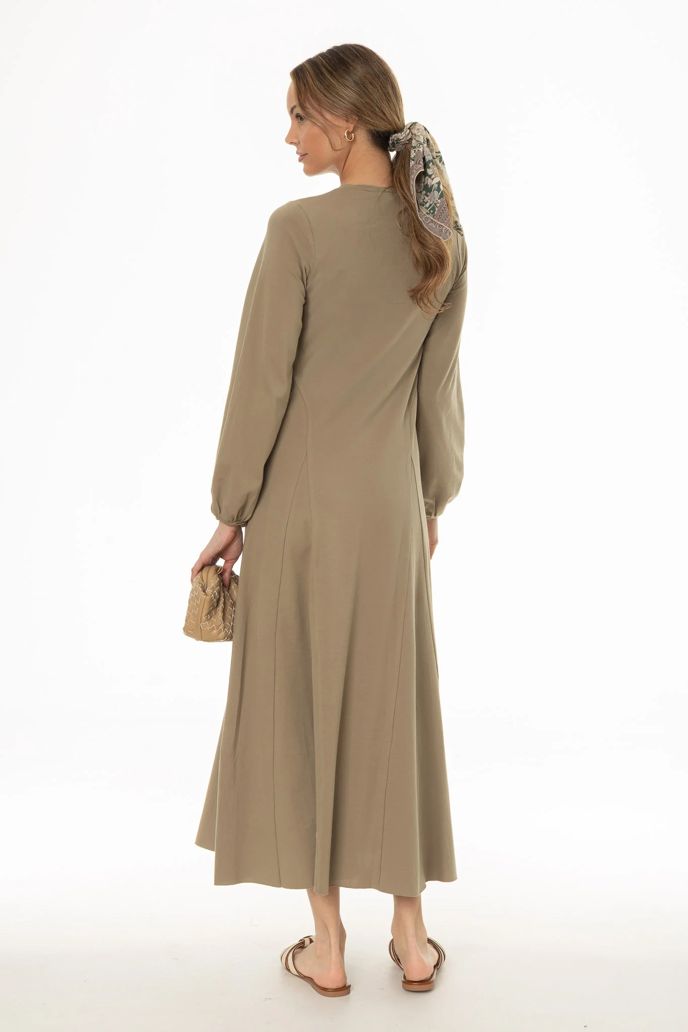Olive Godet Seam Maxi Dress - Image 4