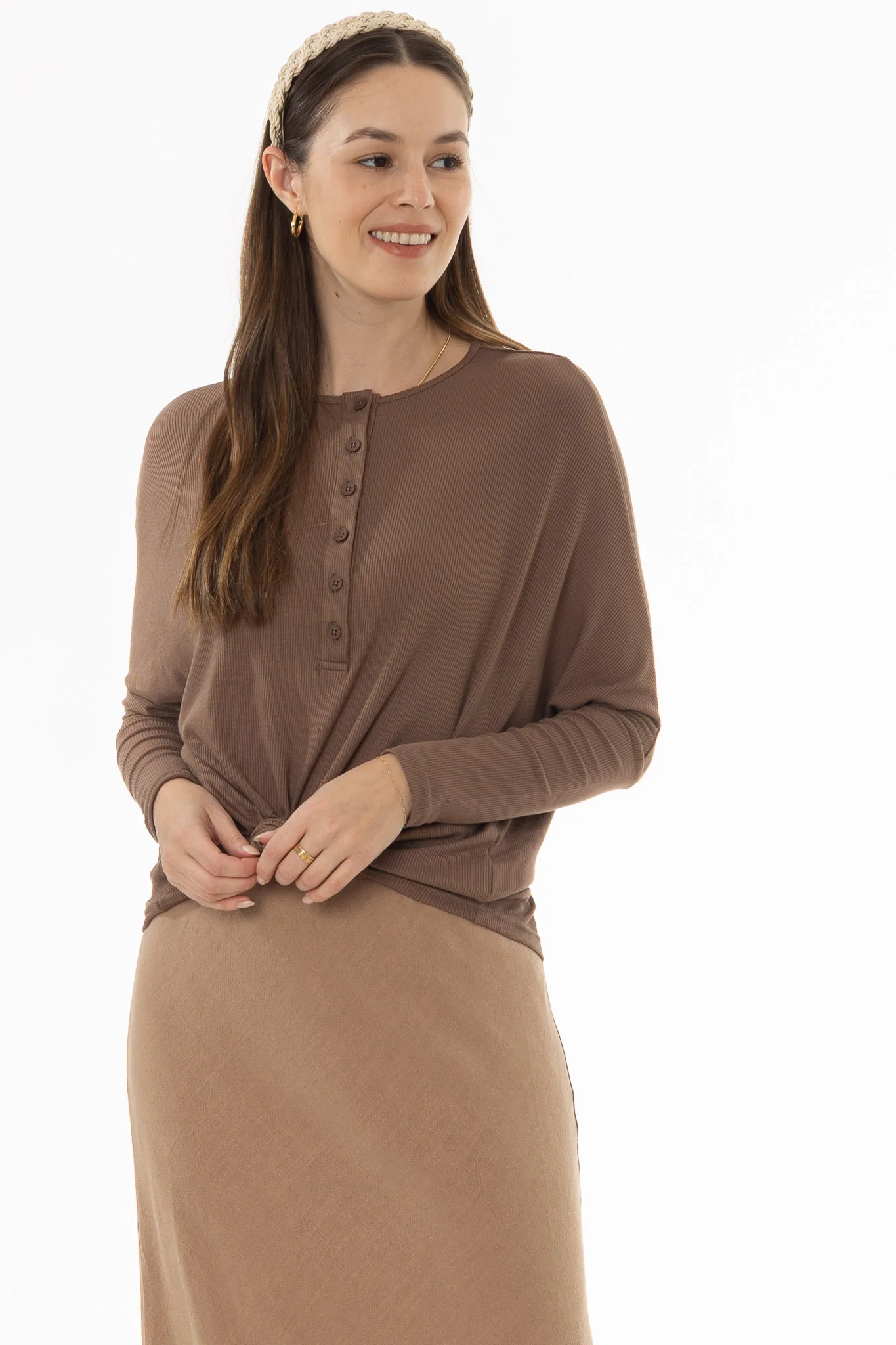Brown Henley Dolman T-Shirt