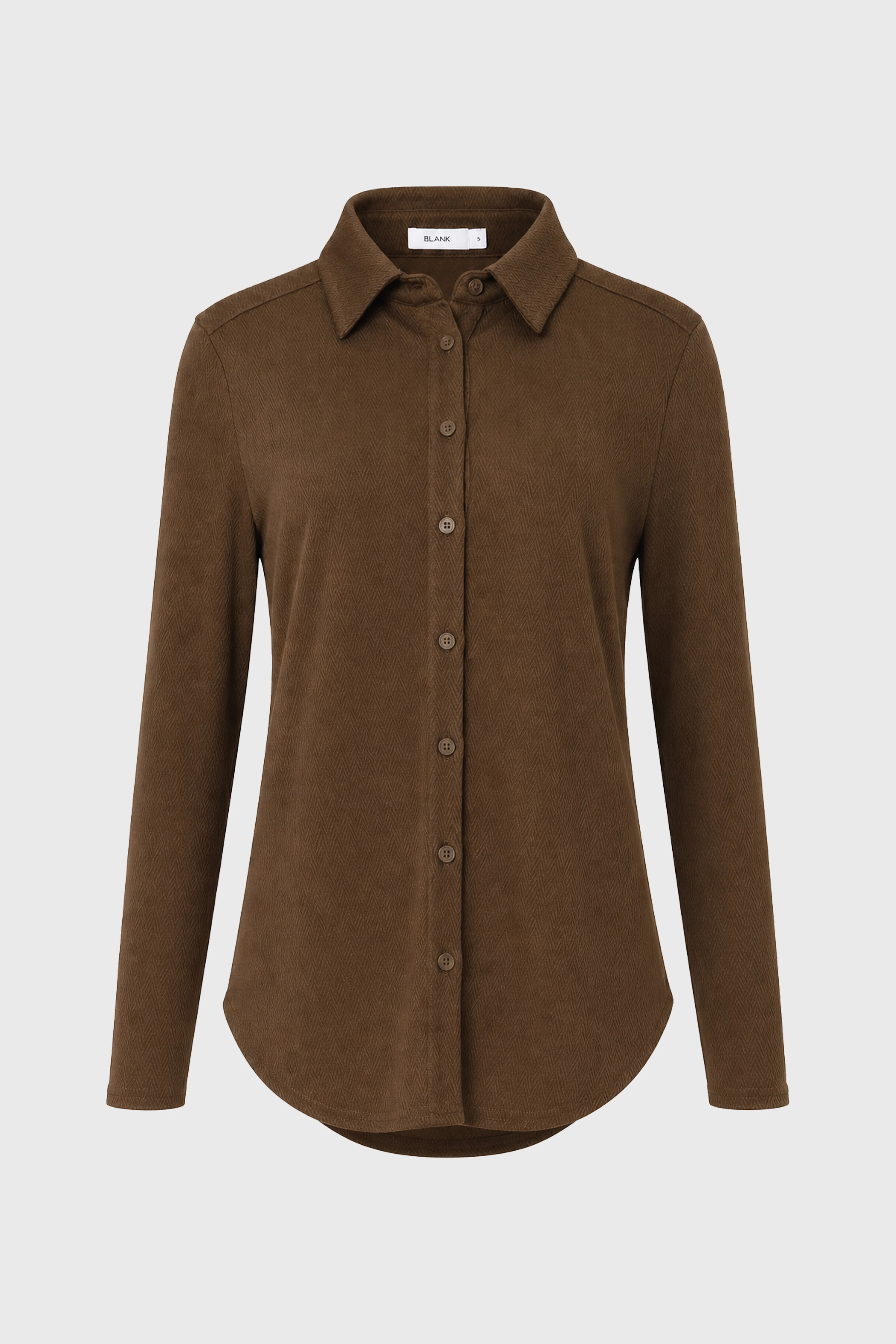 Brown Herringbone Textured Shirt - Image 6