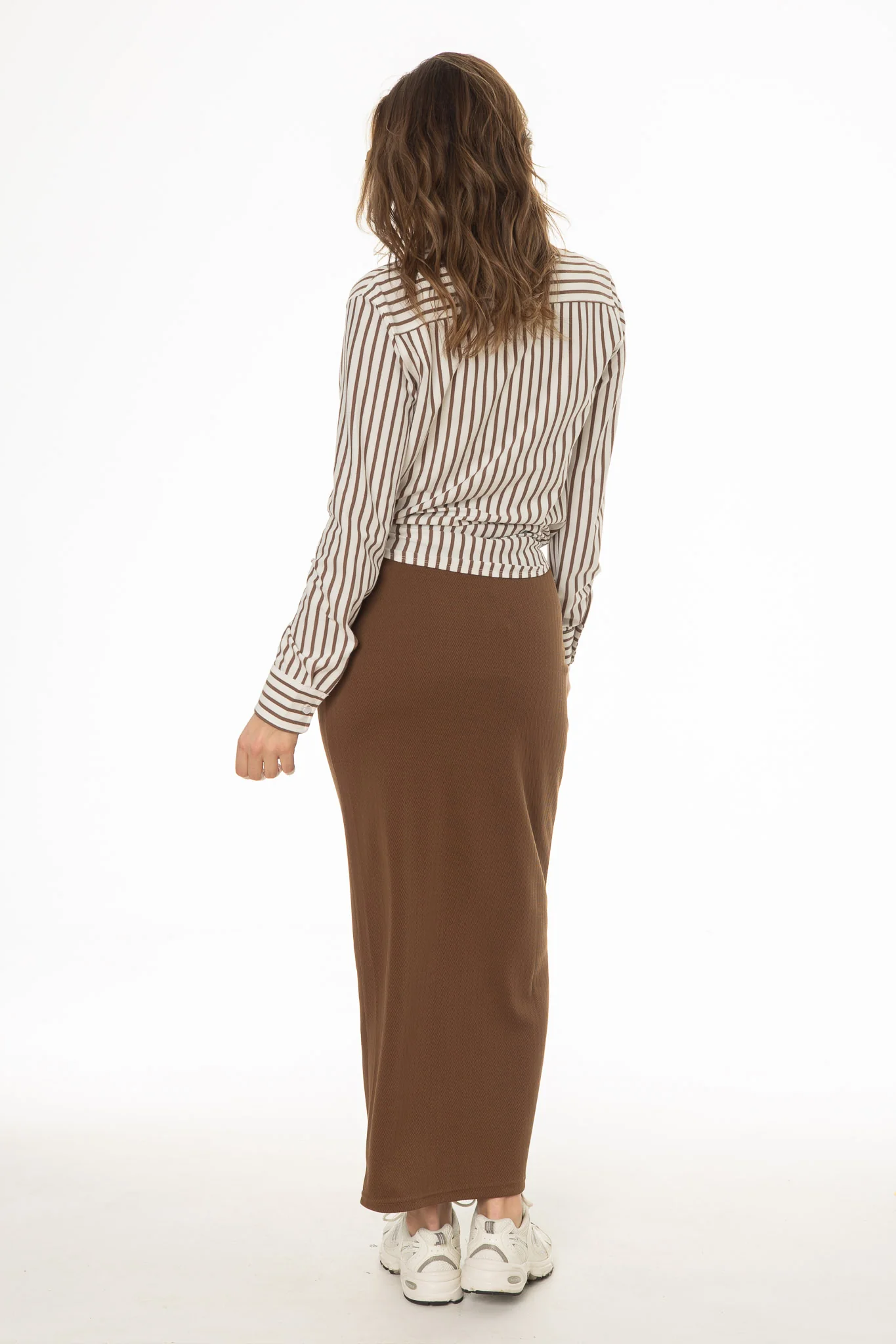 Brown Herringbone Textured Skirt - Image 4