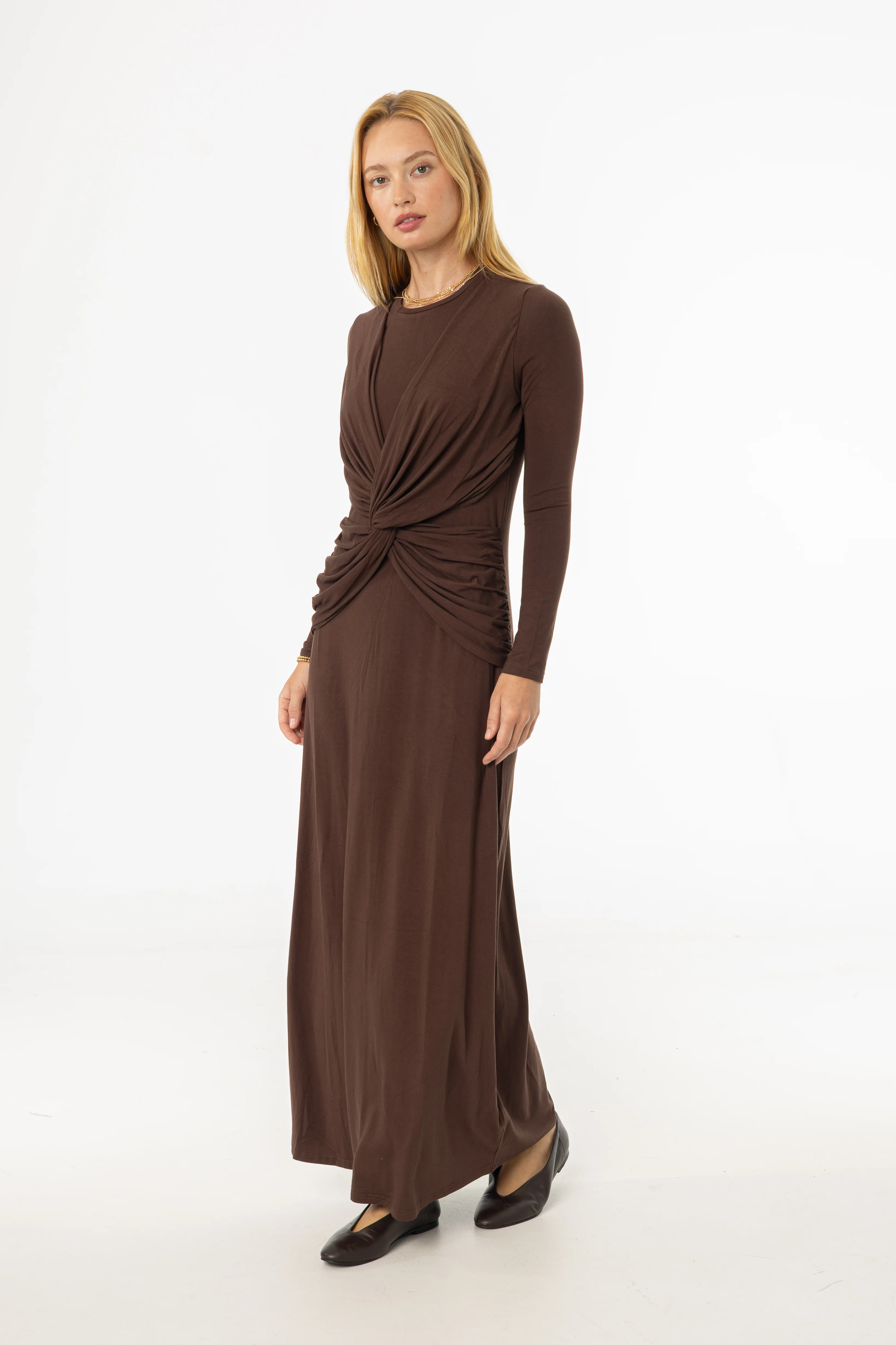 Brown Knot Crossover Maxi Dress - Image 2