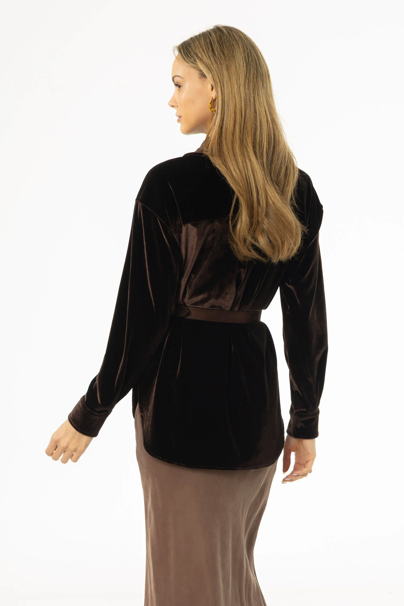 Brown Oversized Velour Blouse - Image 3