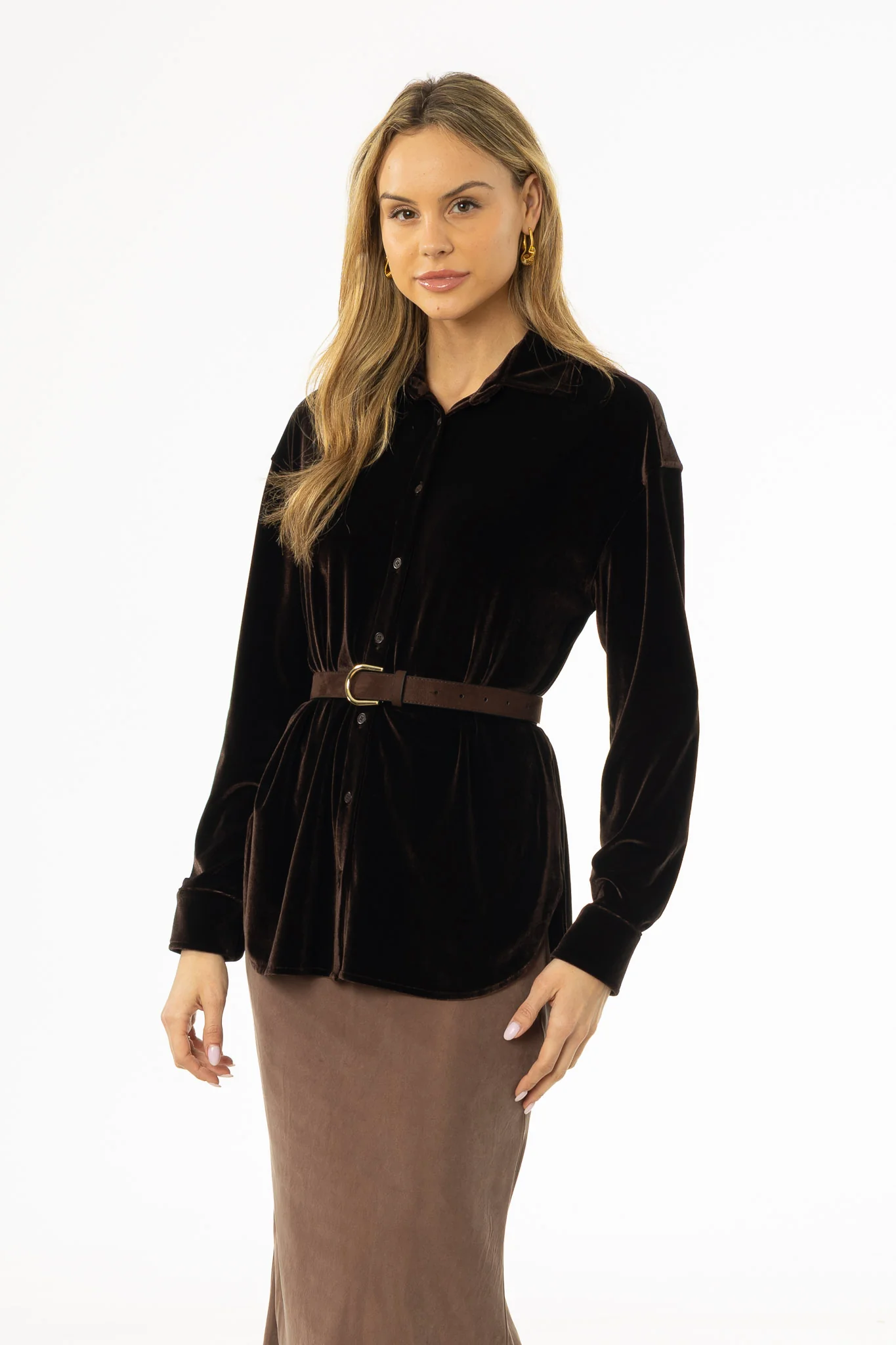 Brown Oversized Velour Blouse - Image 4