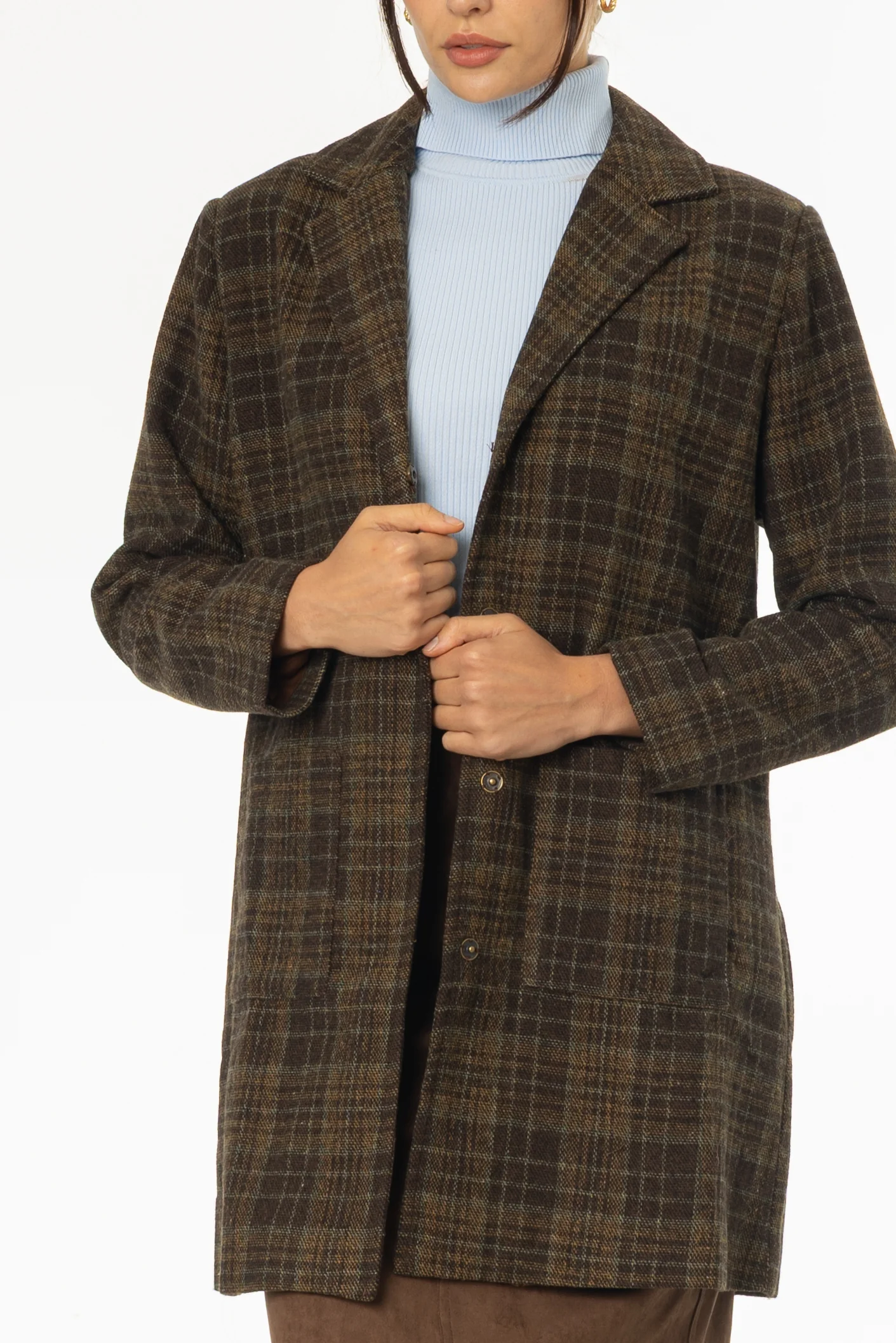 Brown Plaid Wool Coat - Image 2
