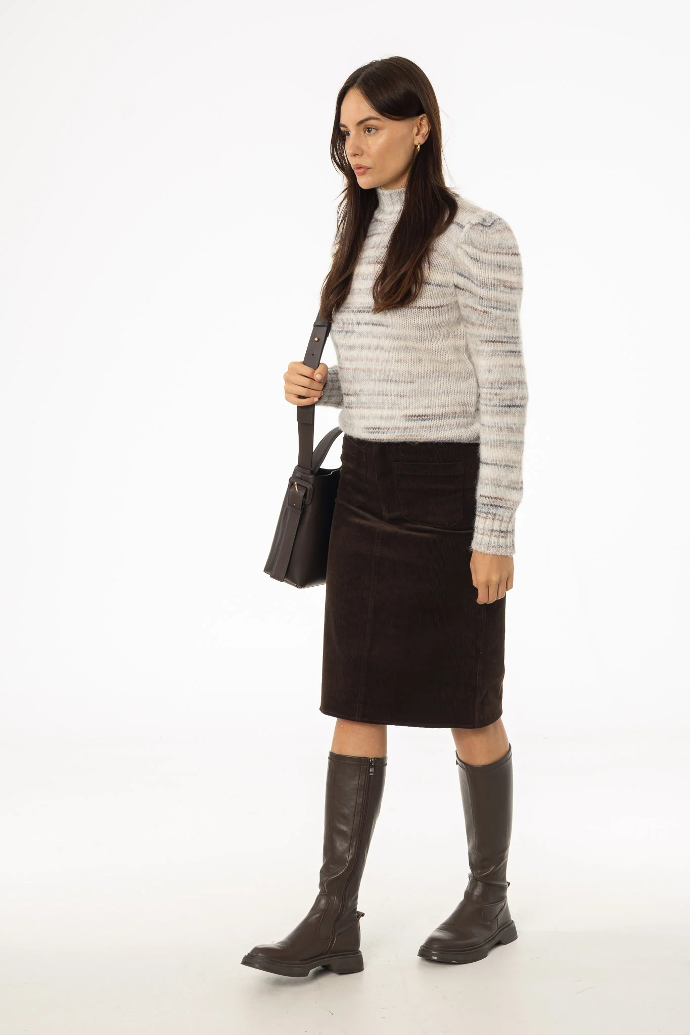 Brown Pocket Corduroy Pencil Skirt - Image 2
