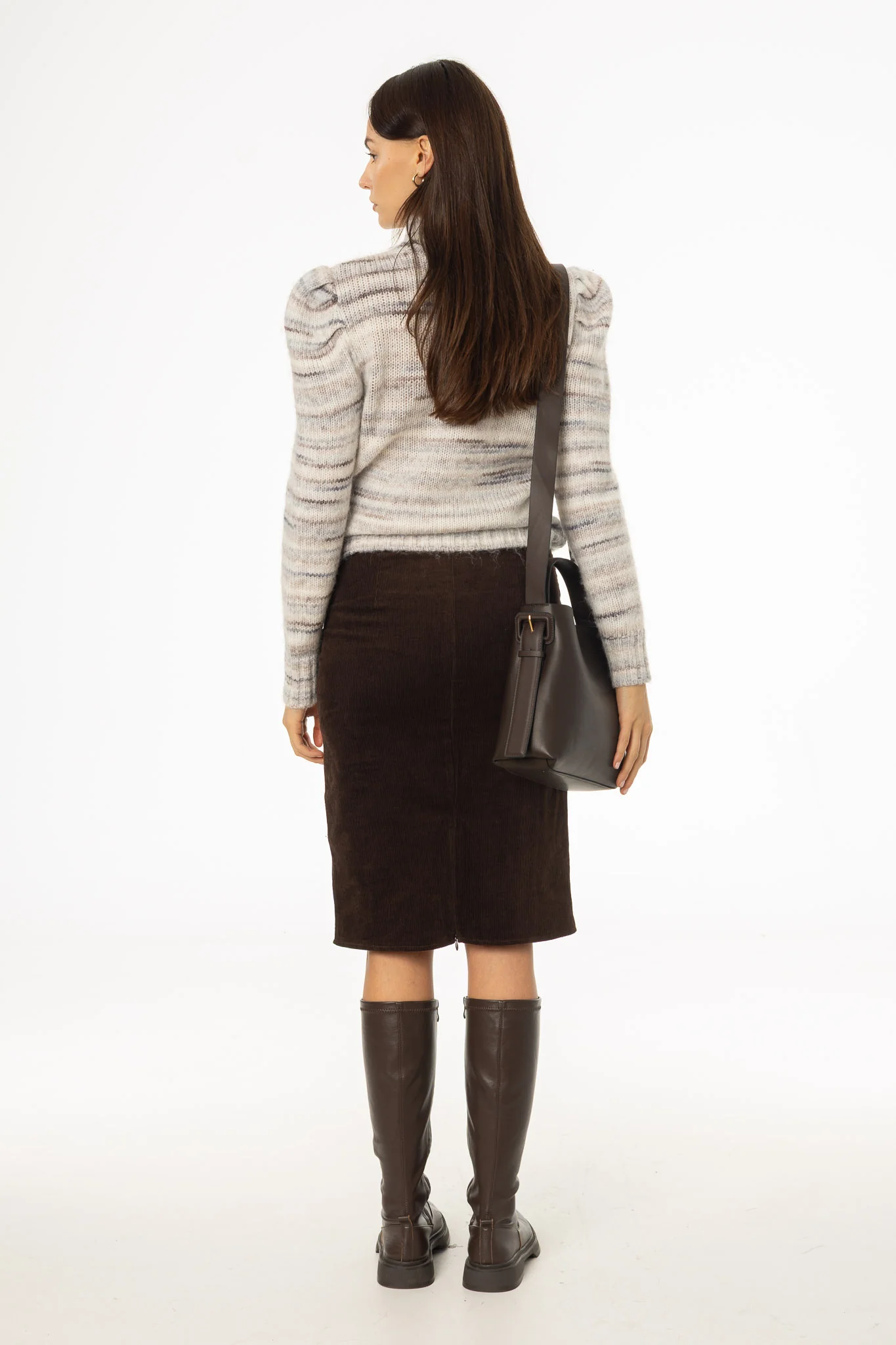 Brown Pocket Corduroy Pencil Skirt - Image 3