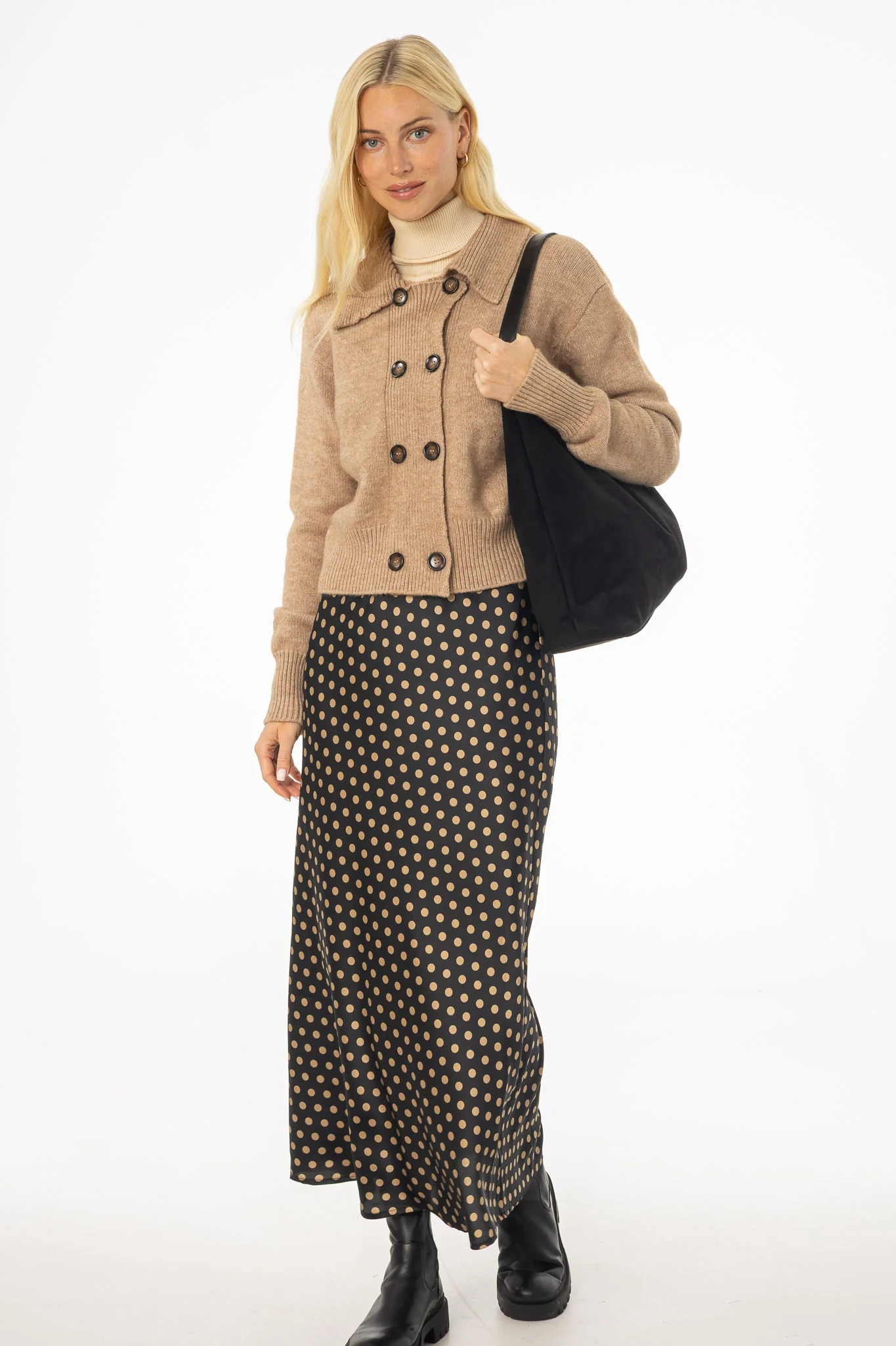Brown Polka Dot Printed Slip Skirt