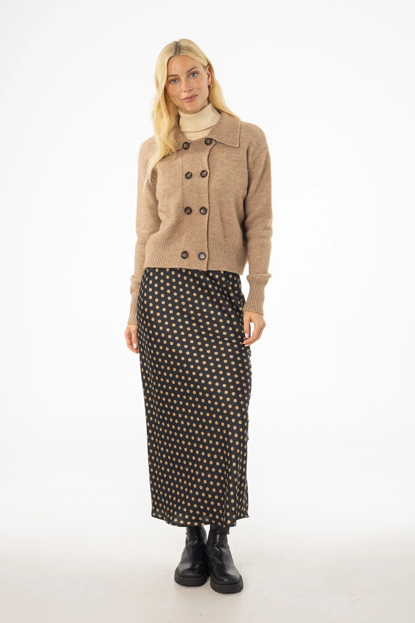Brown Polka Dot Printed Slip Skirt - Image 4