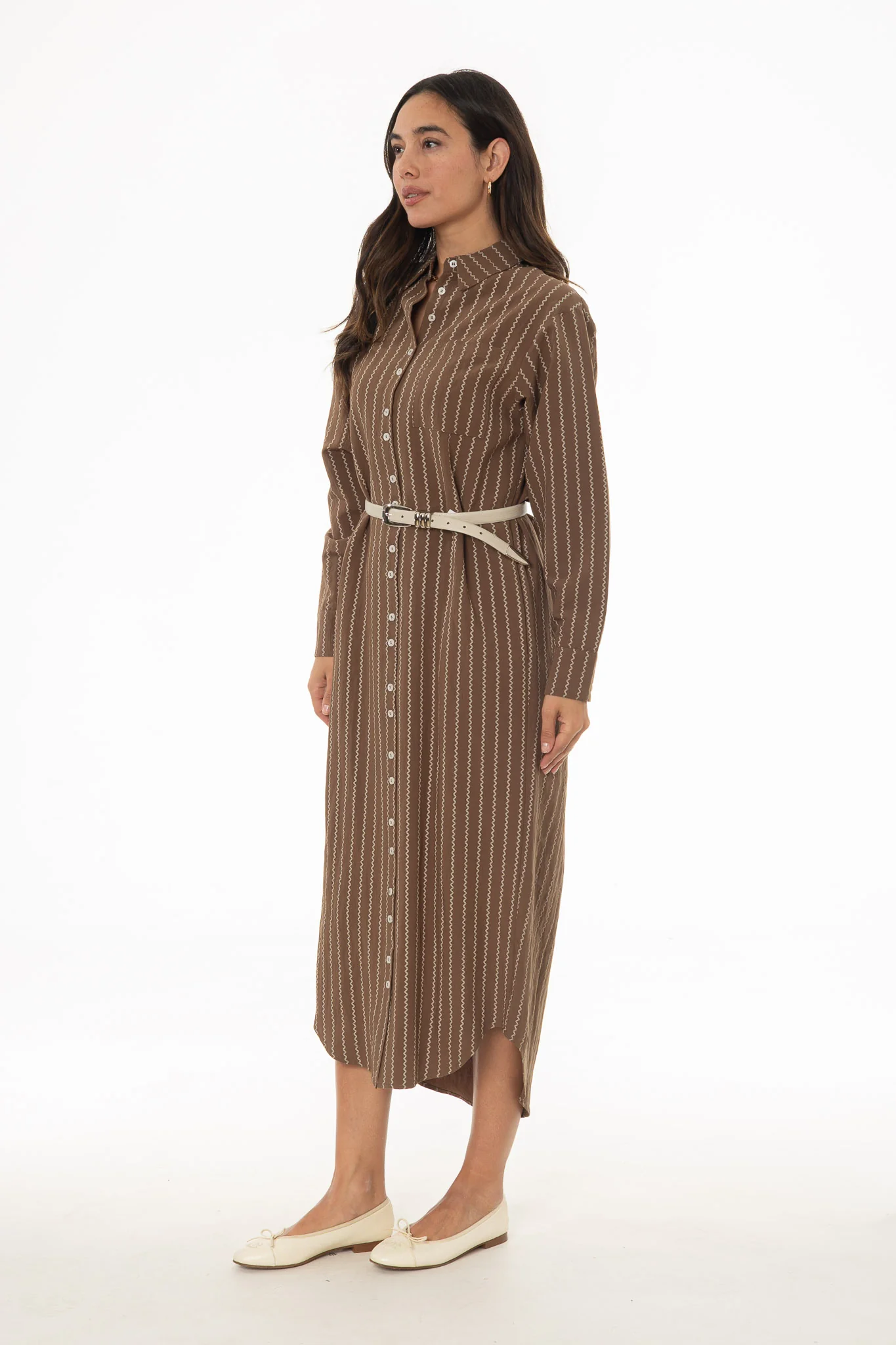 Brown Printed Shirt Maxi Dress - Image 3