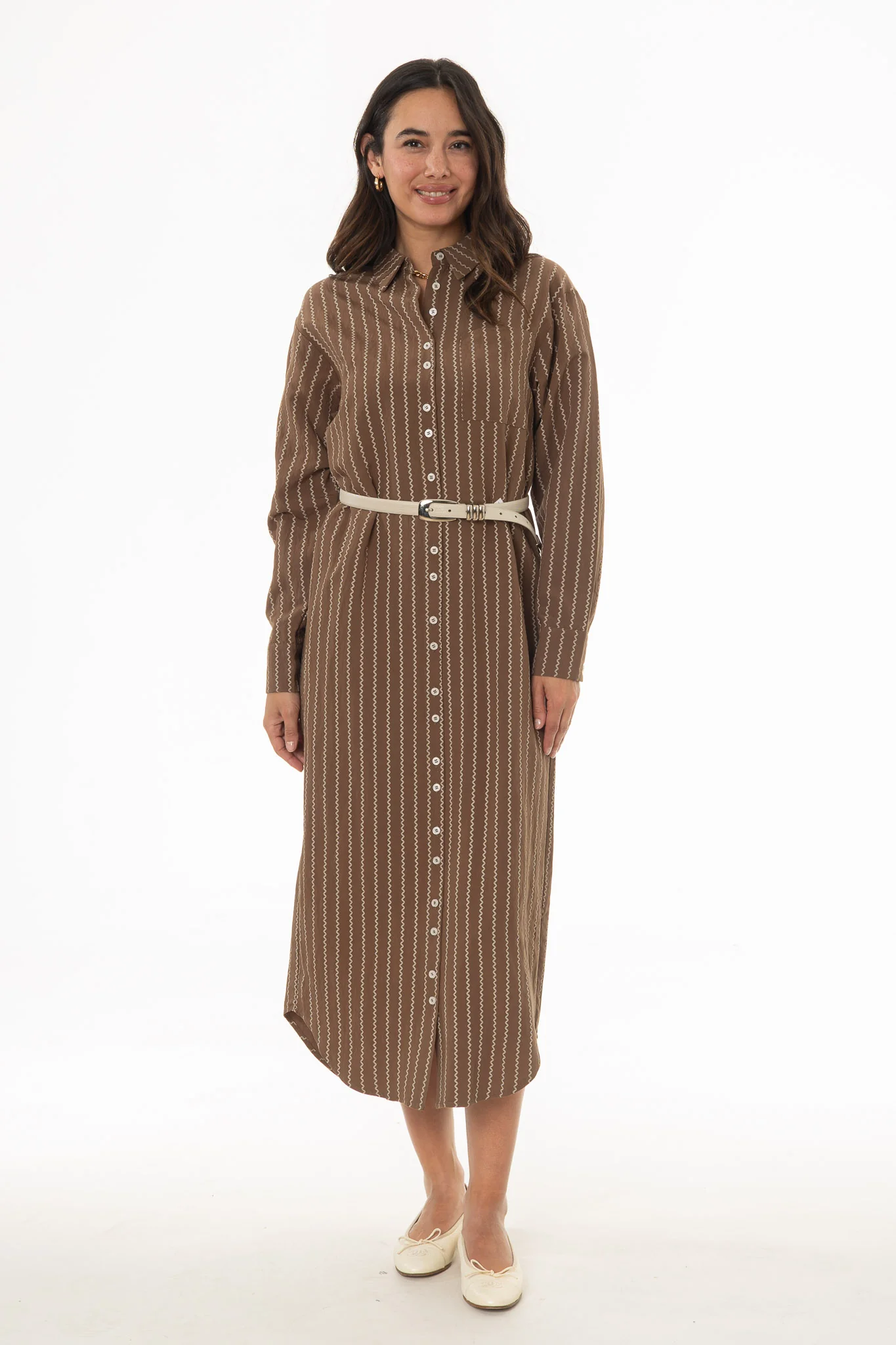 Brown Printed Shirt Maxi Dress - Image 5
