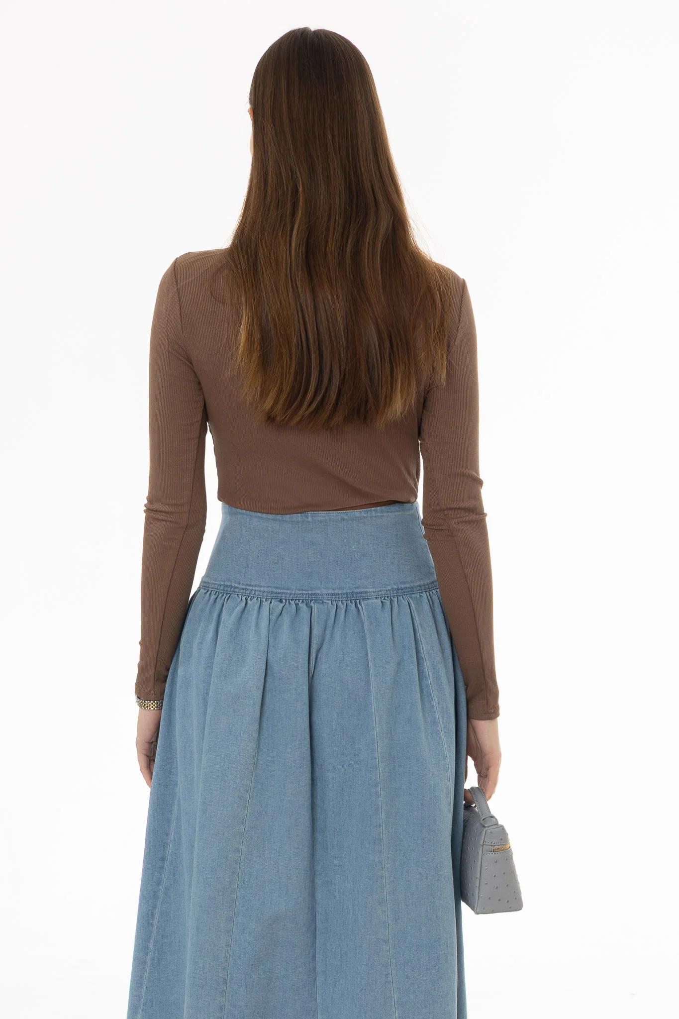 Brown Ribbed Faux Wrap T-Shirt - Image 4