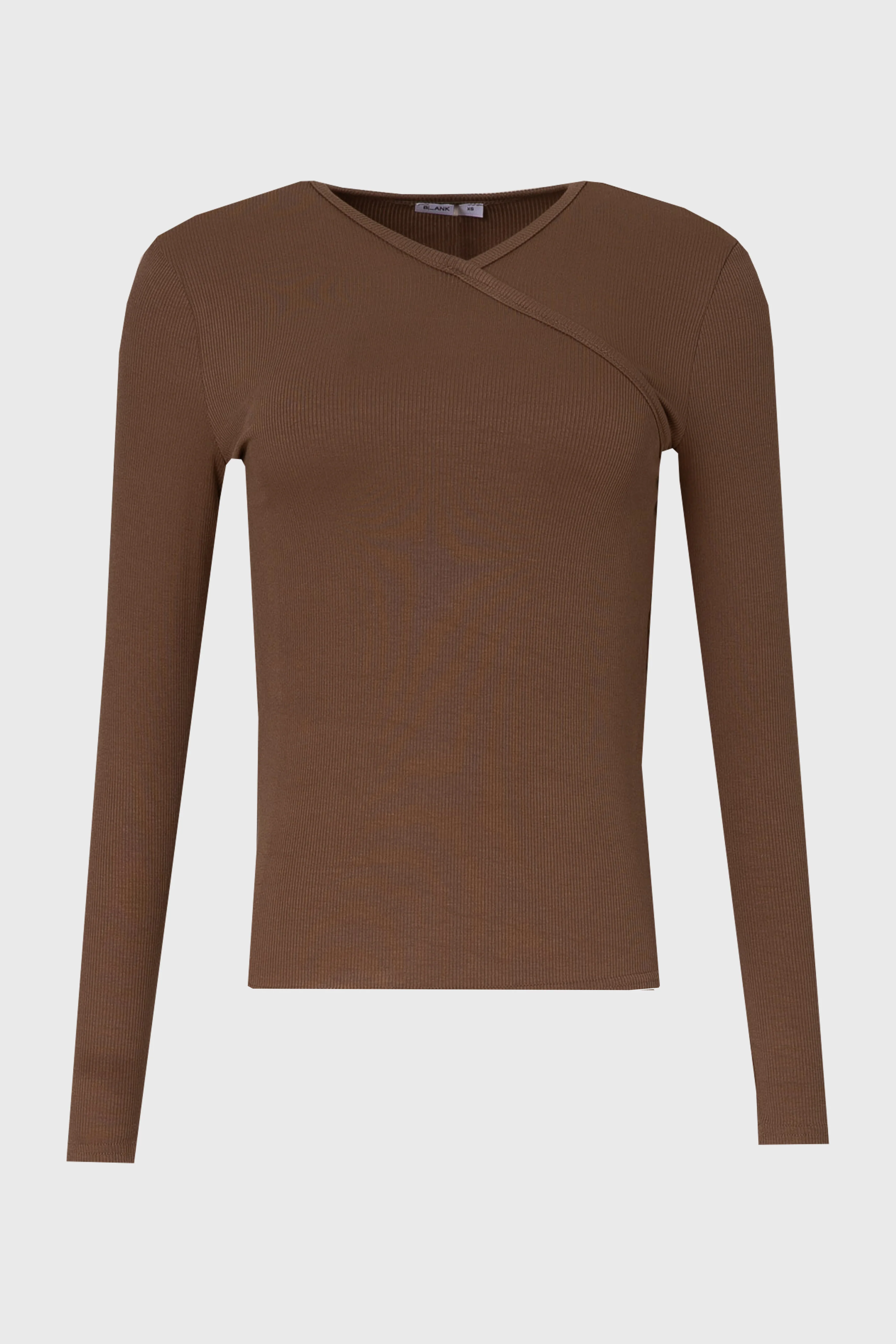 Brown Ribbed Faux Wrap T-Shirt - Image 6