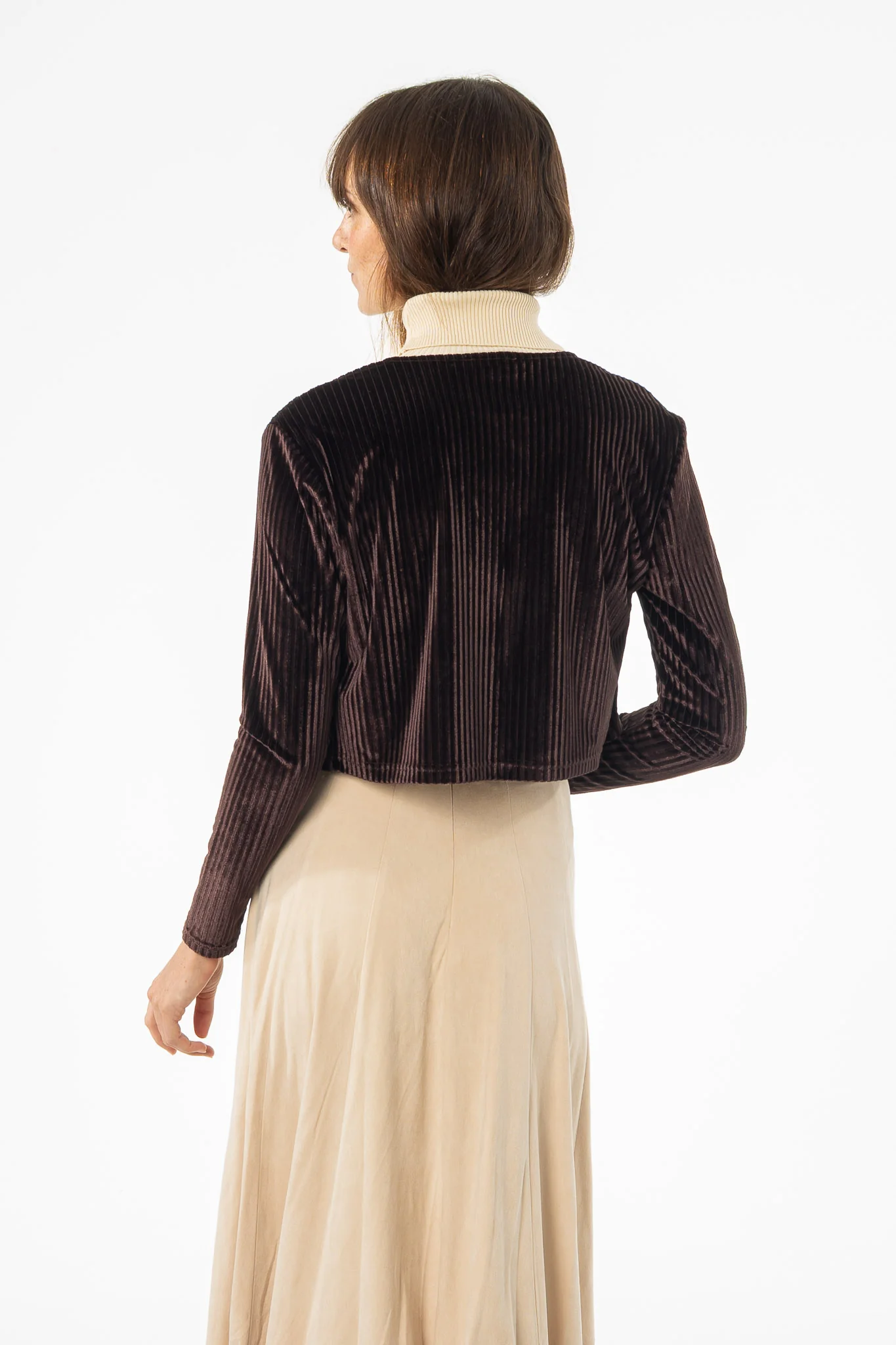 Brown Ribbed Velour Cardigan - Image 3