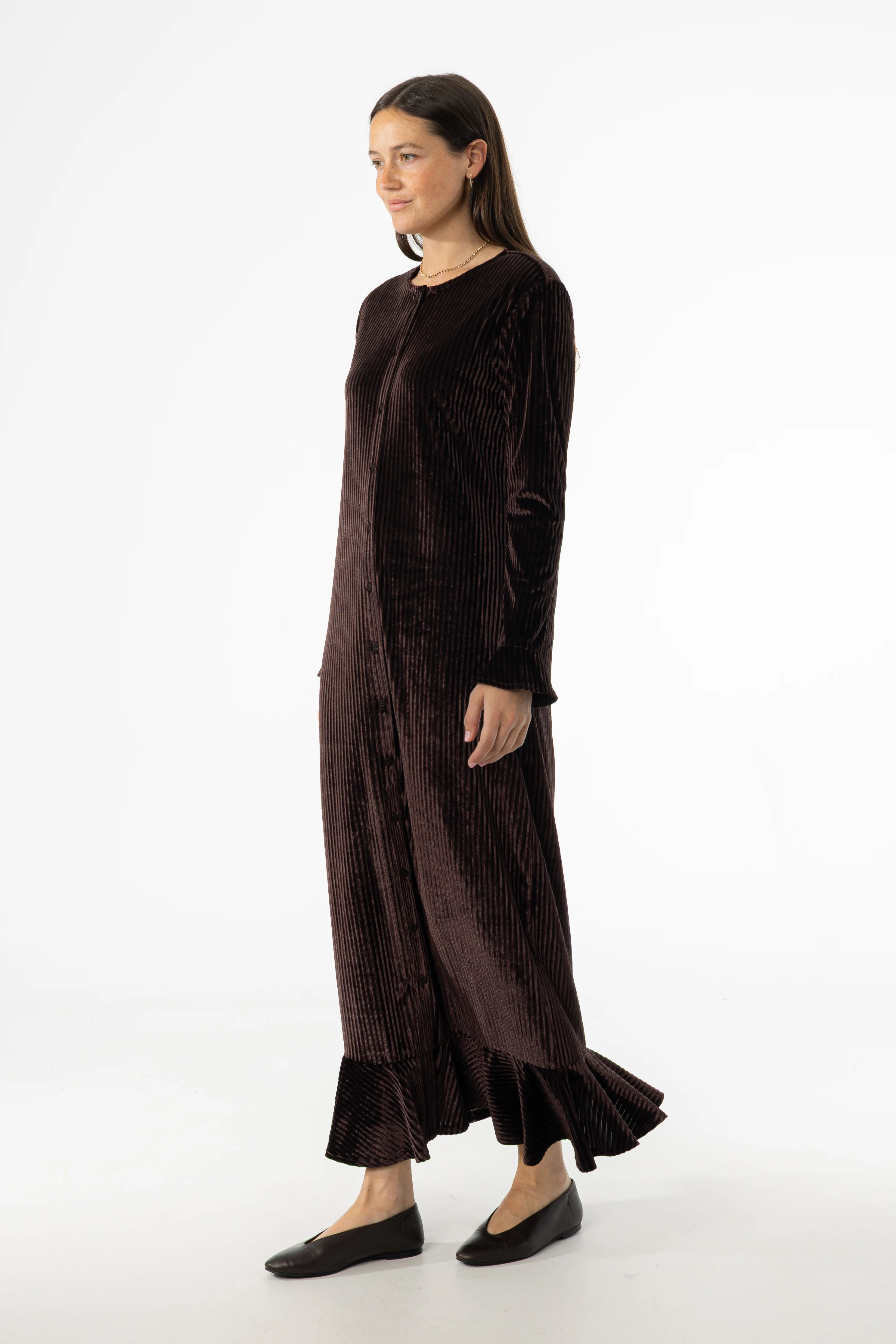 Brown Ribbed Velour Dress - Image 3