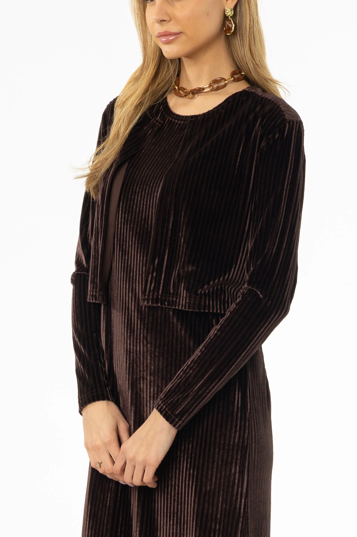 Brown Ribbed Velour Jumper - Image 2