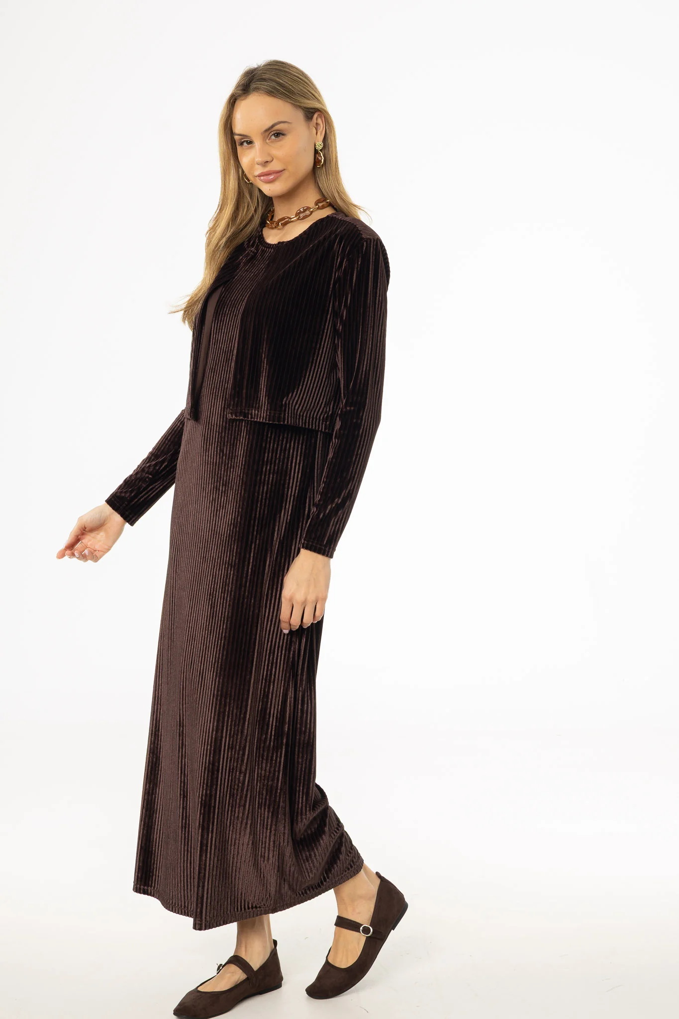 Brown Ribbed Velour Jumper - Image 3