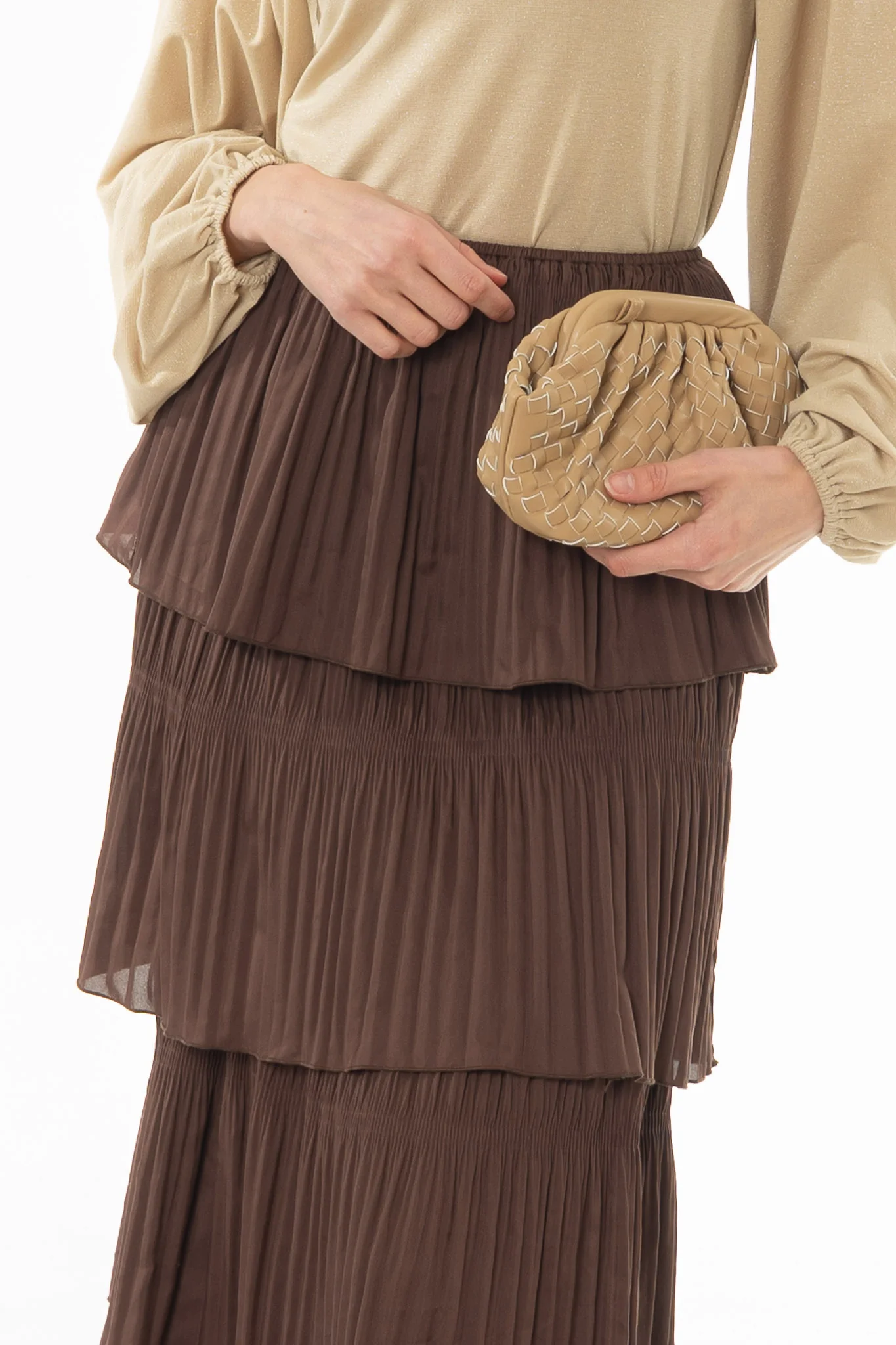 Brown Ruffle Maxi Skirt