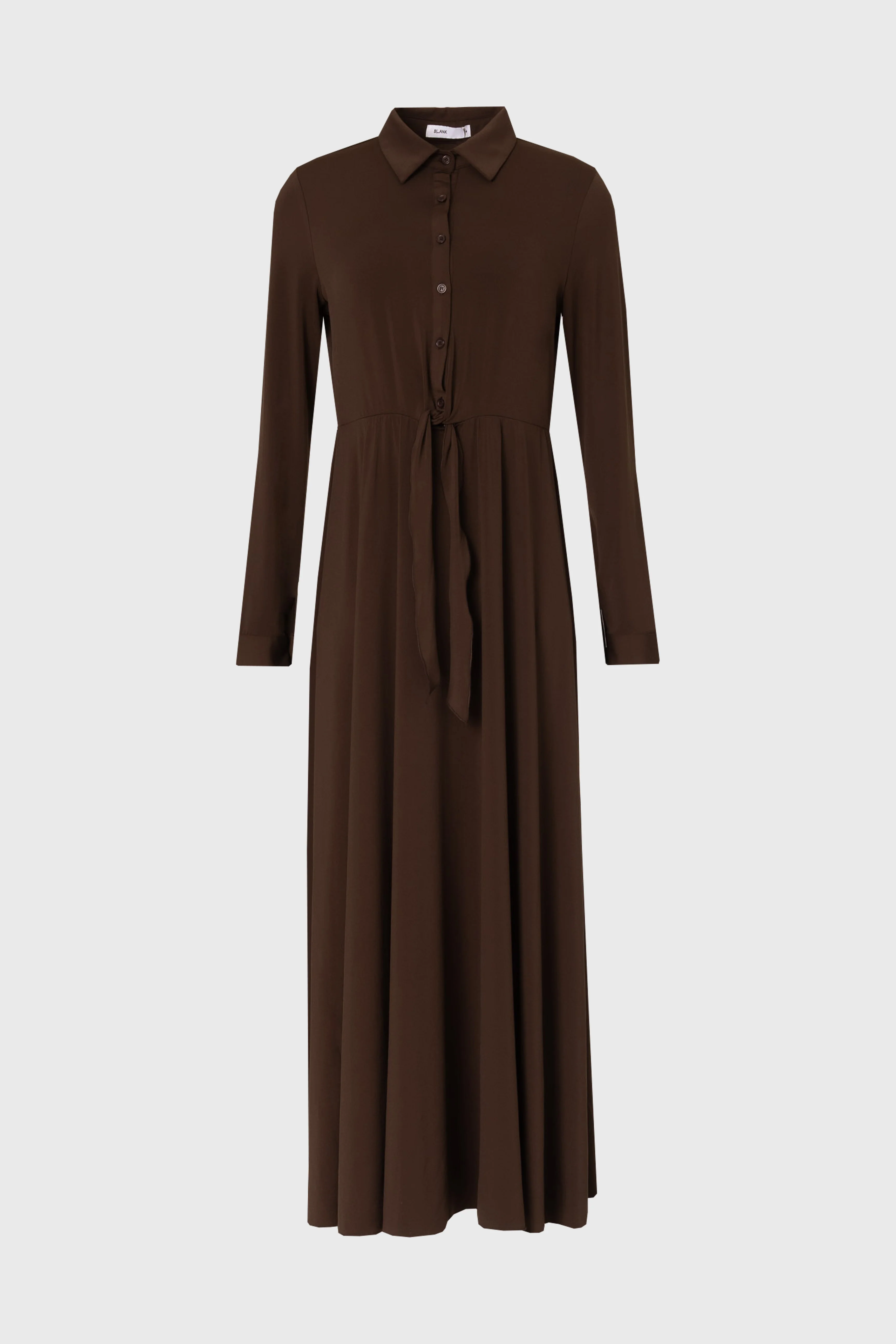 Brown Slinky Button Tie Maxi Dress - Image 2