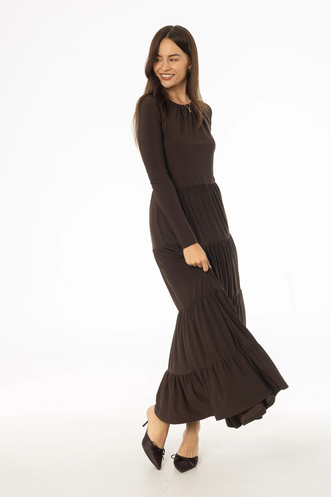 Brown Tiered Maxi Dress - Image 5