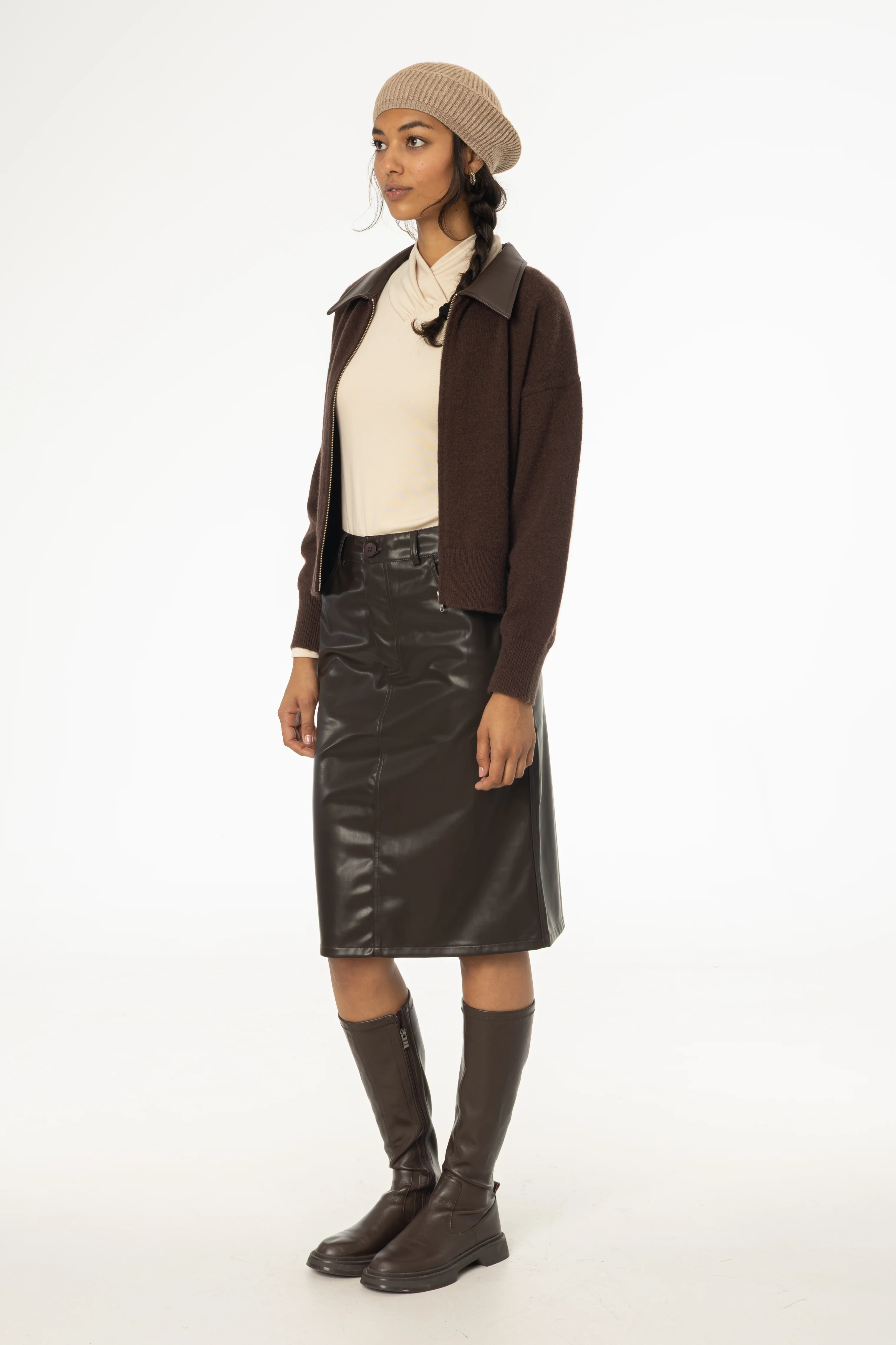 Brown Vegan Leather Pencil Skirt - Image 2