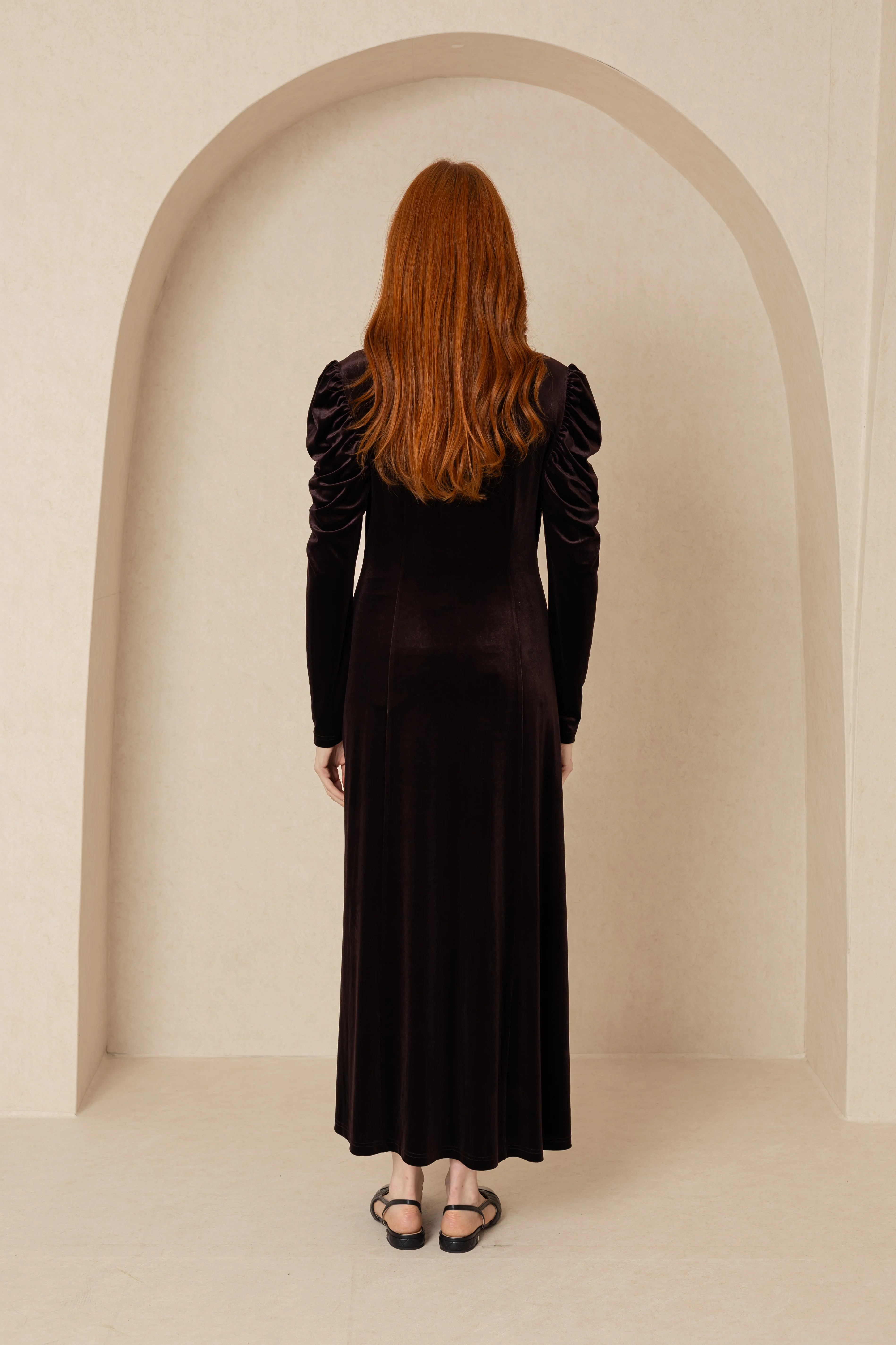 Brown Velvet Square Neck Dress - Image 3