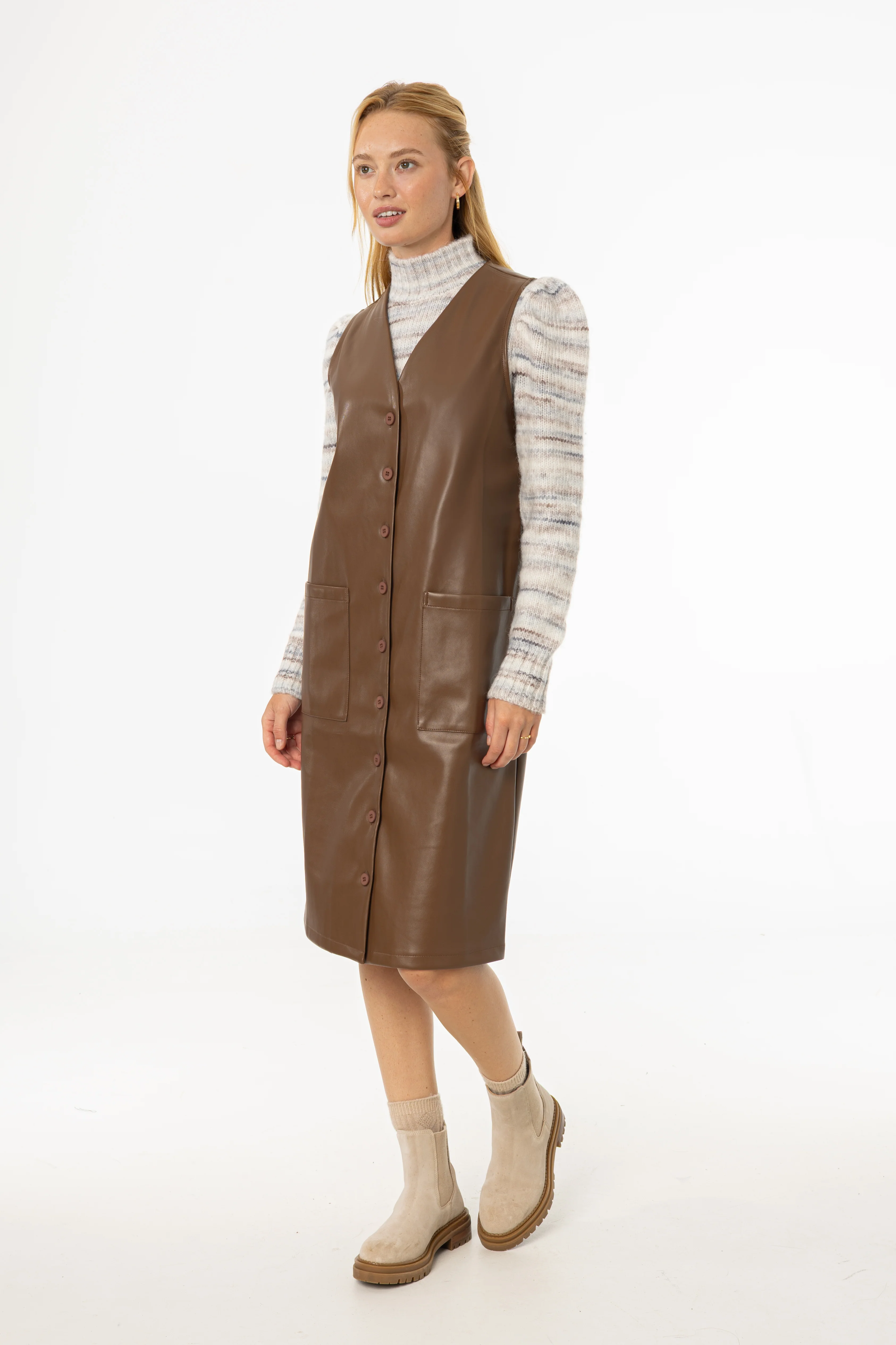 Brown Vegan Leather Vest Dress - Image 2