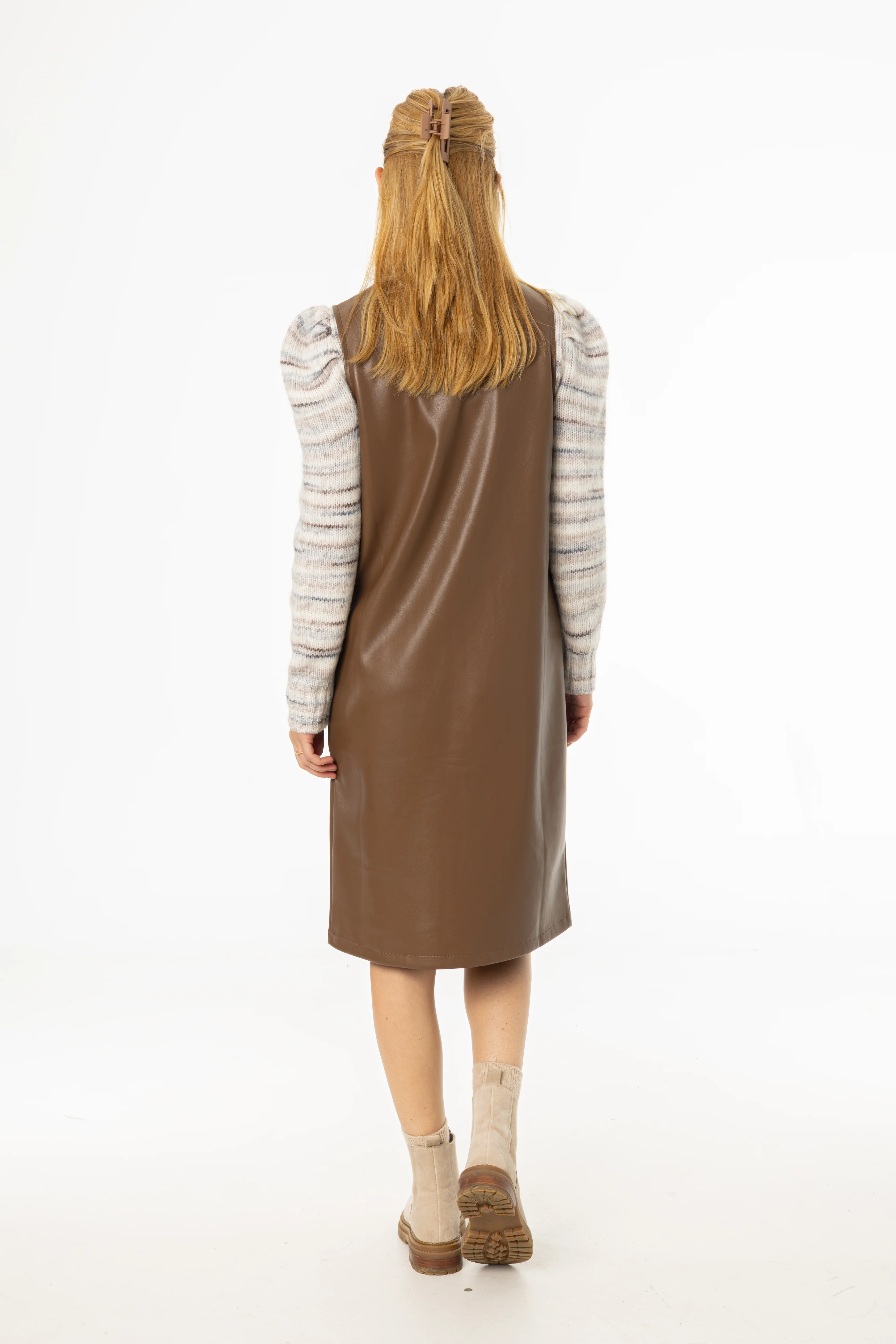 Brown Vegan Leather Vest Dress - Image 3